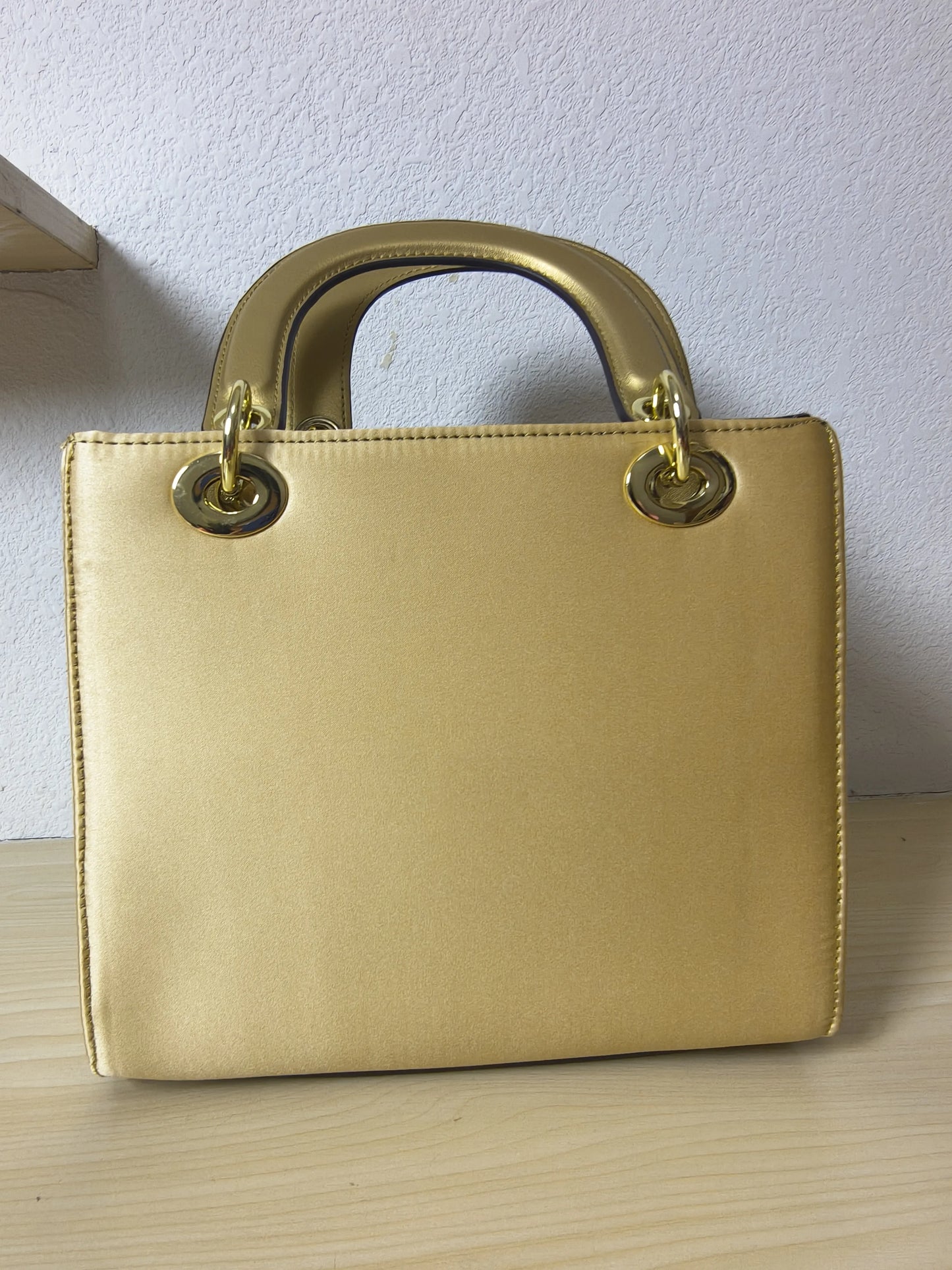 Gold Structured Satin Rose Ruffle Tote Bag (E42)