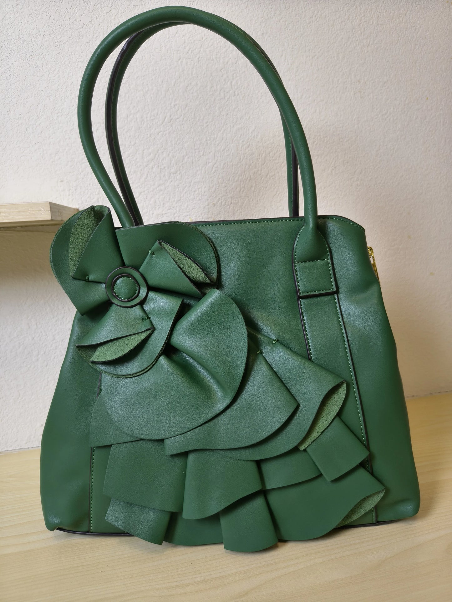 Emerald Green Structured 3D Floral Tote Bag (E48)