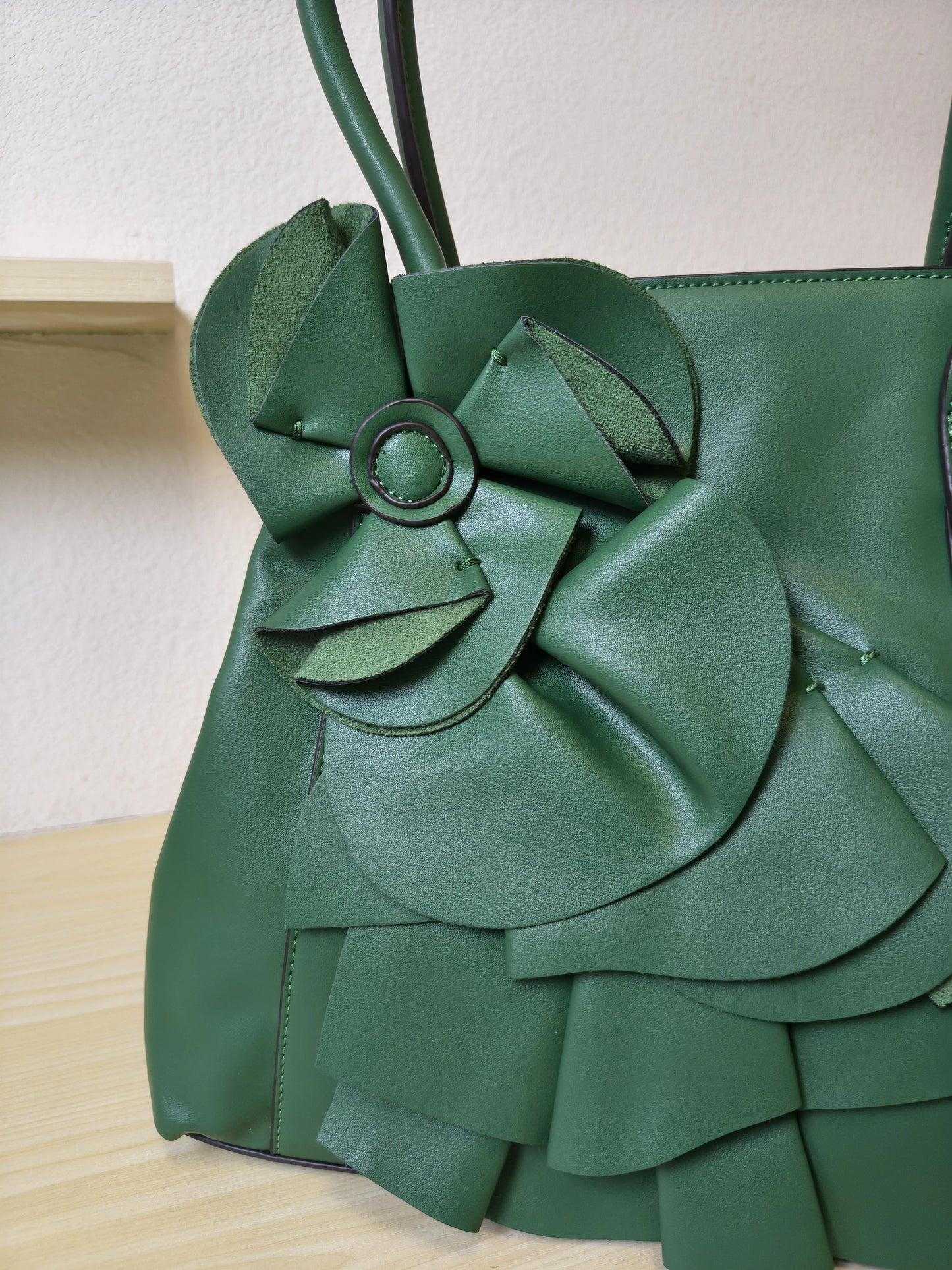 Emerald Green Structured 3D Floral Tote Bag (E48)