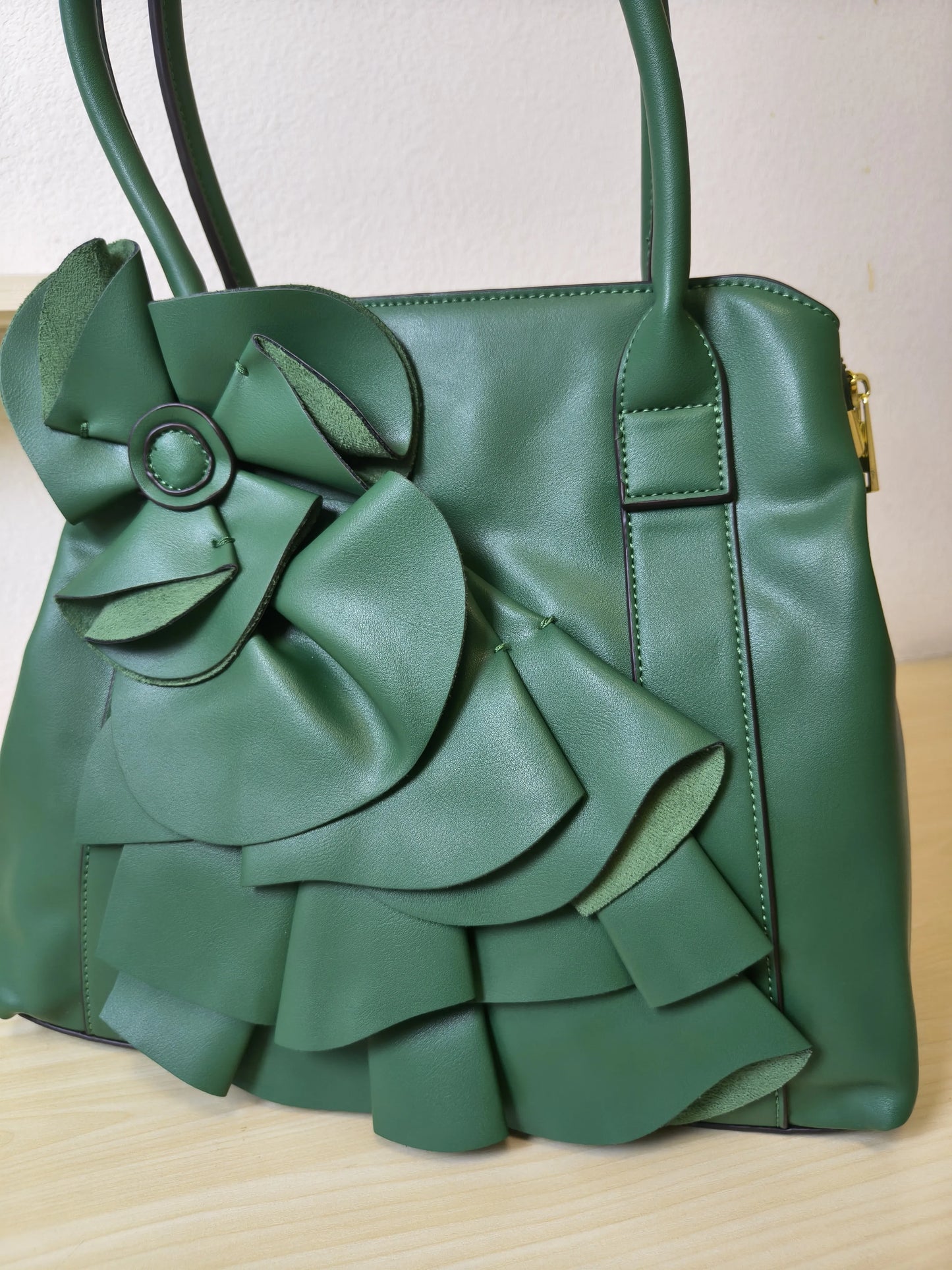 Emerald Green Structured 3D Floral Tote Bag (E48)