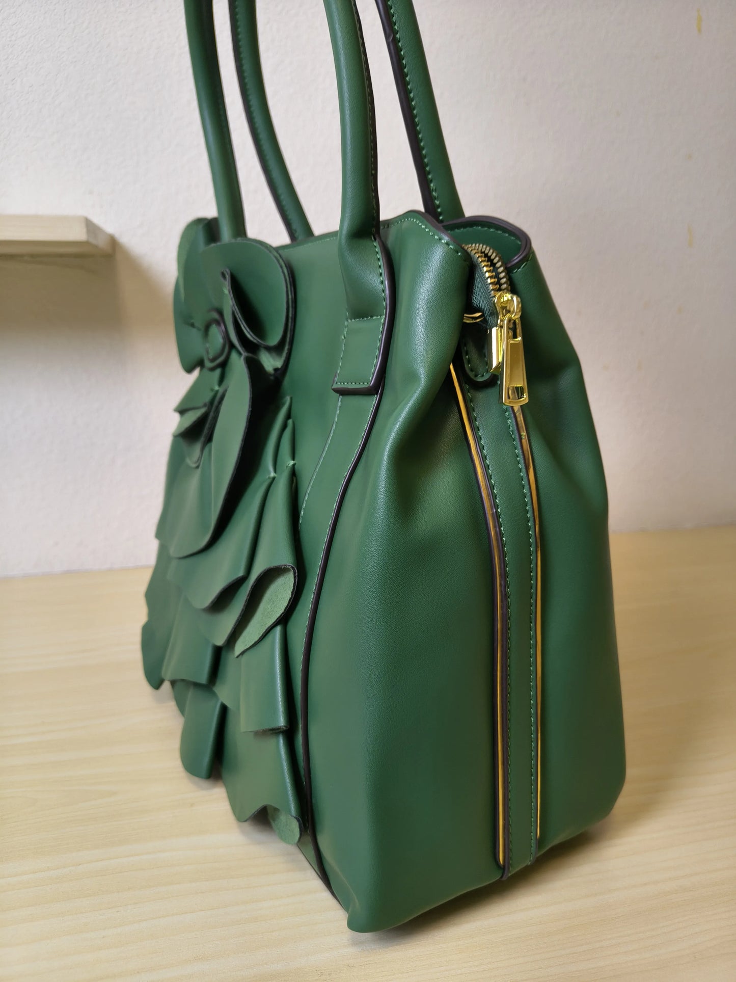 Emerald Green Structured 3D Floral Tote Bag (E48)