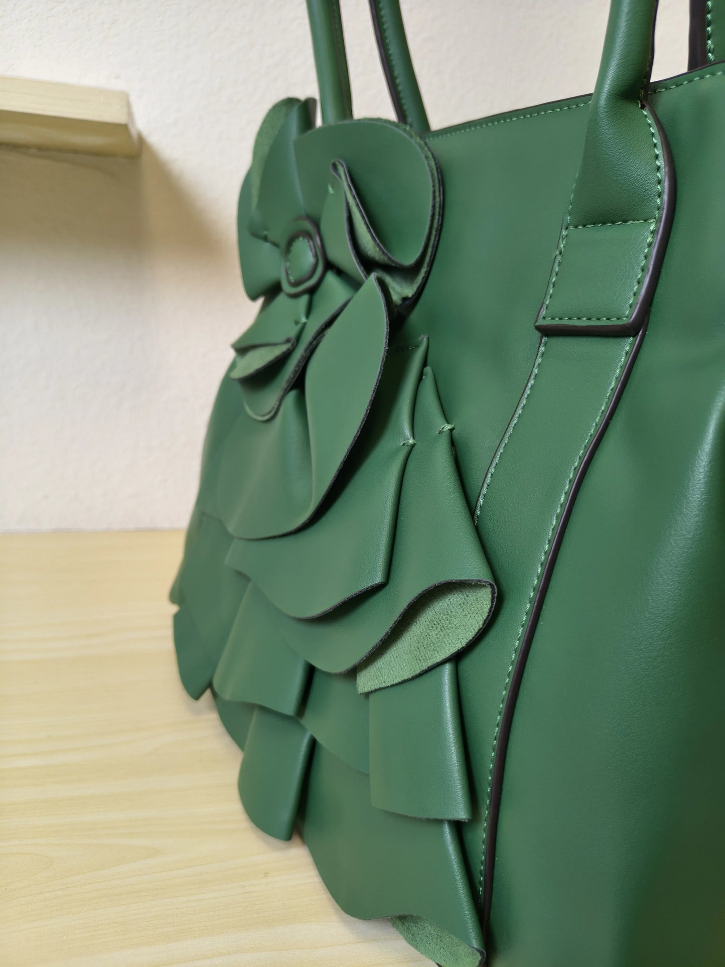 Emerald Green Structured 3D Floral Tote Bag (E48)