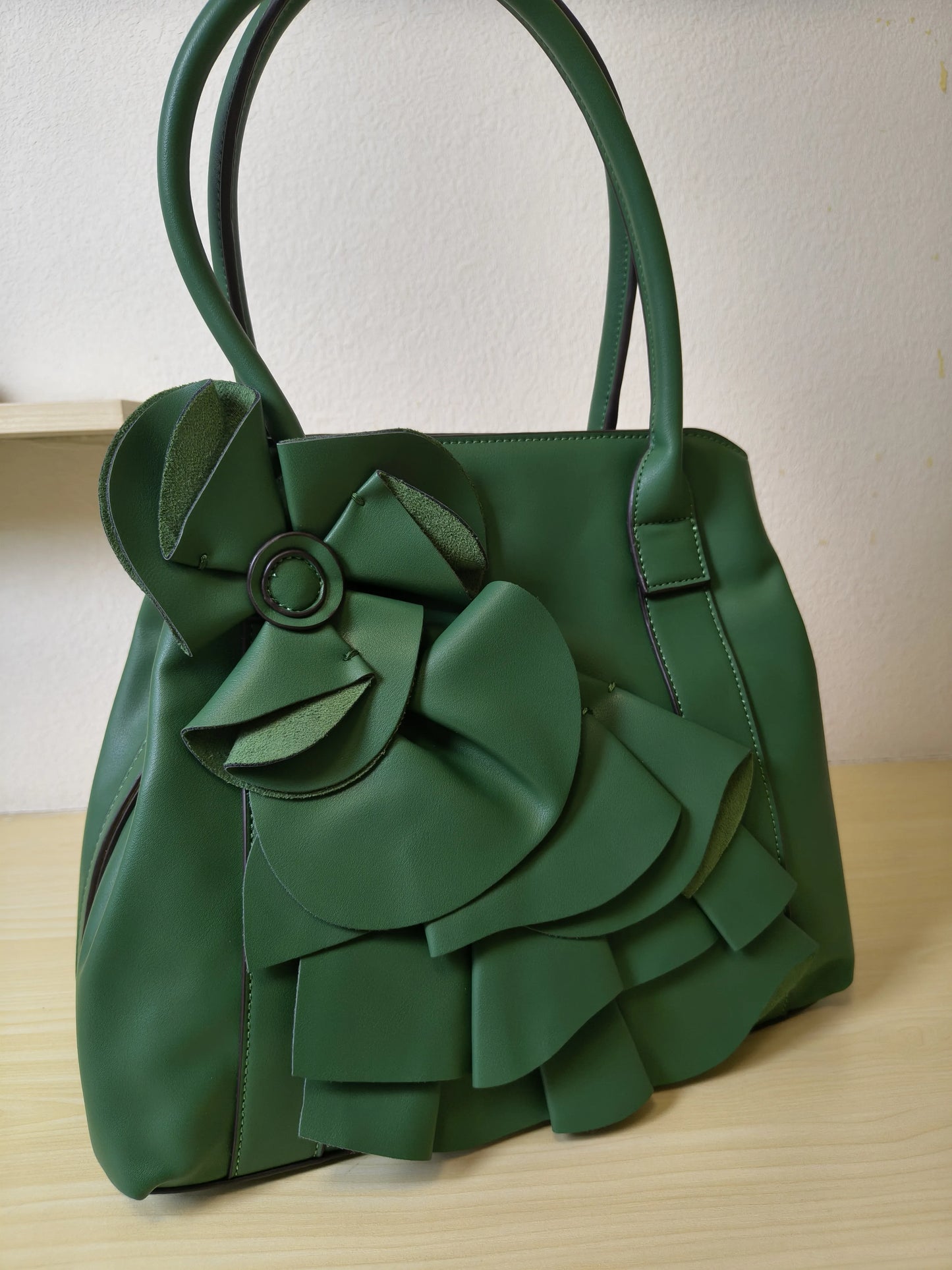 Emerald Green Structured 3D Floral Tote Bag (E48)