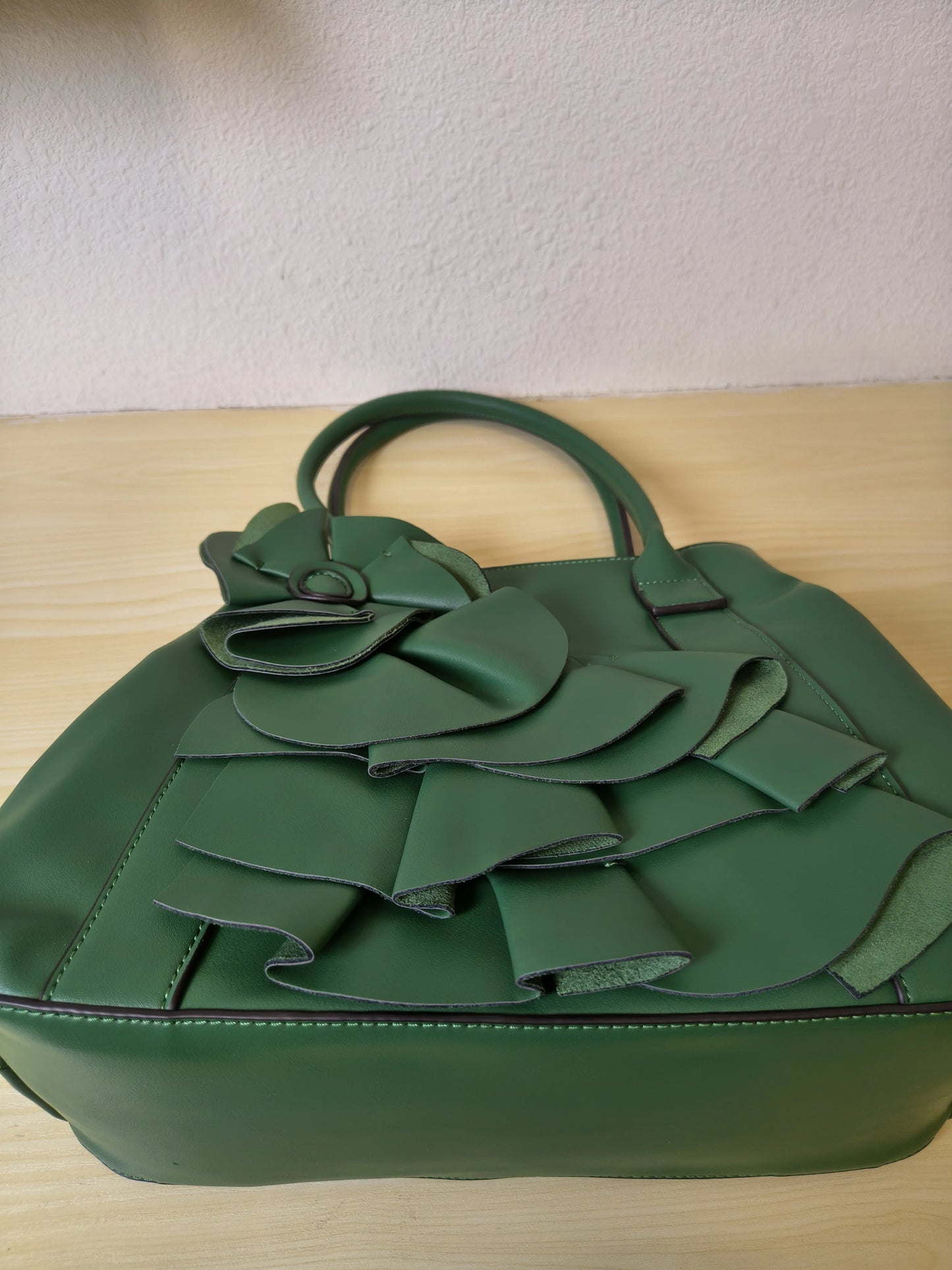Emerald Green Structured 3D Floral Tote Bag (E48)