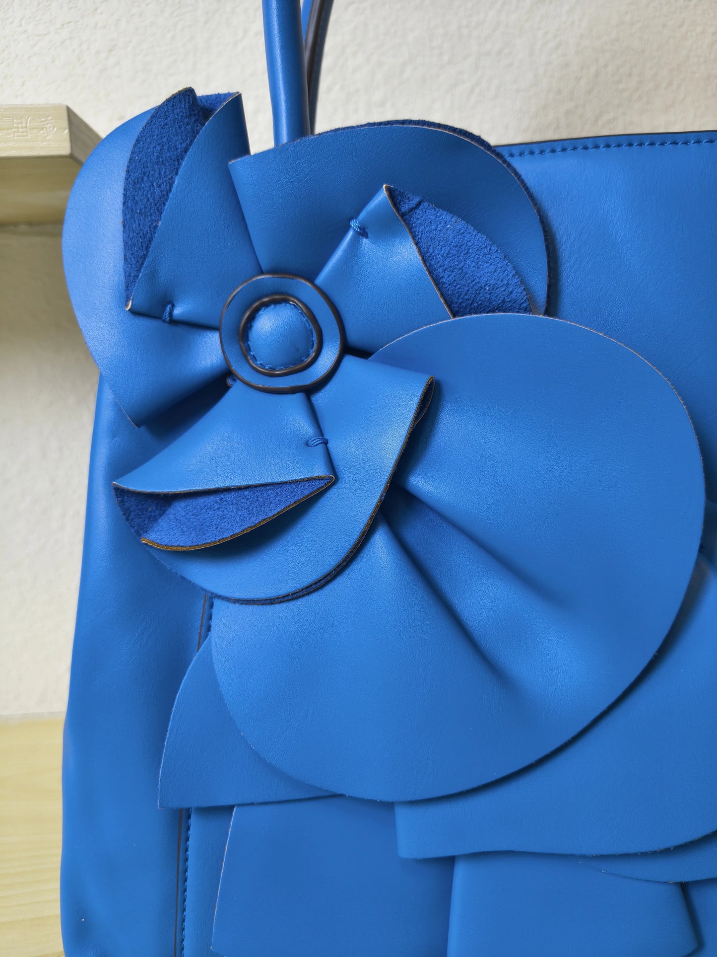 Elegant Blue Structured 3D Floral Tote Bag (E49)