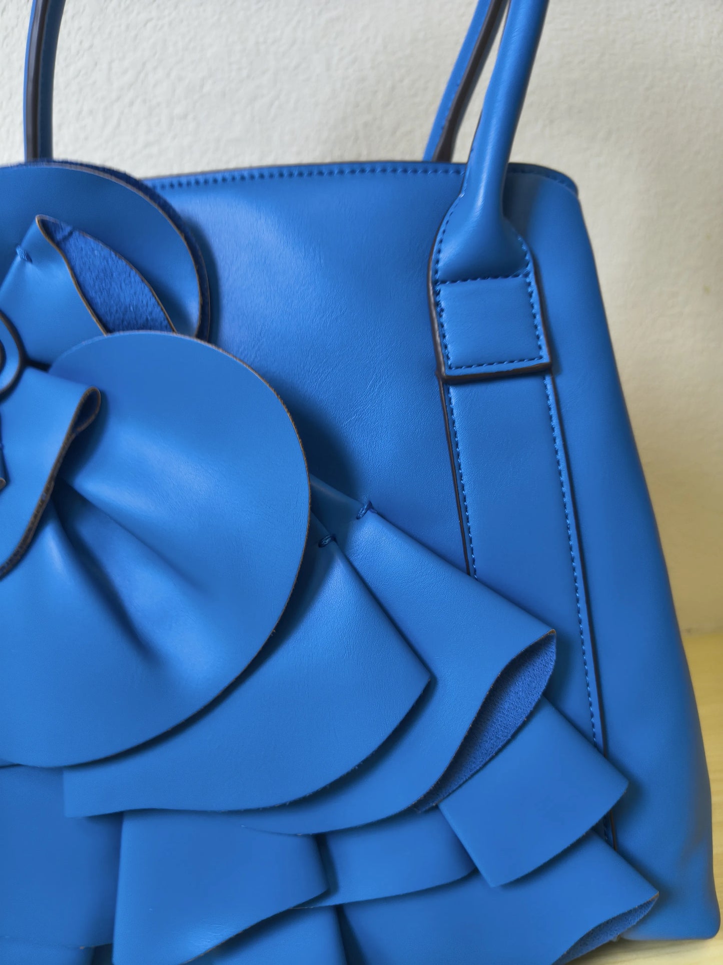 Elegant Blue Structured 3D Floral Tote Bag (E49)