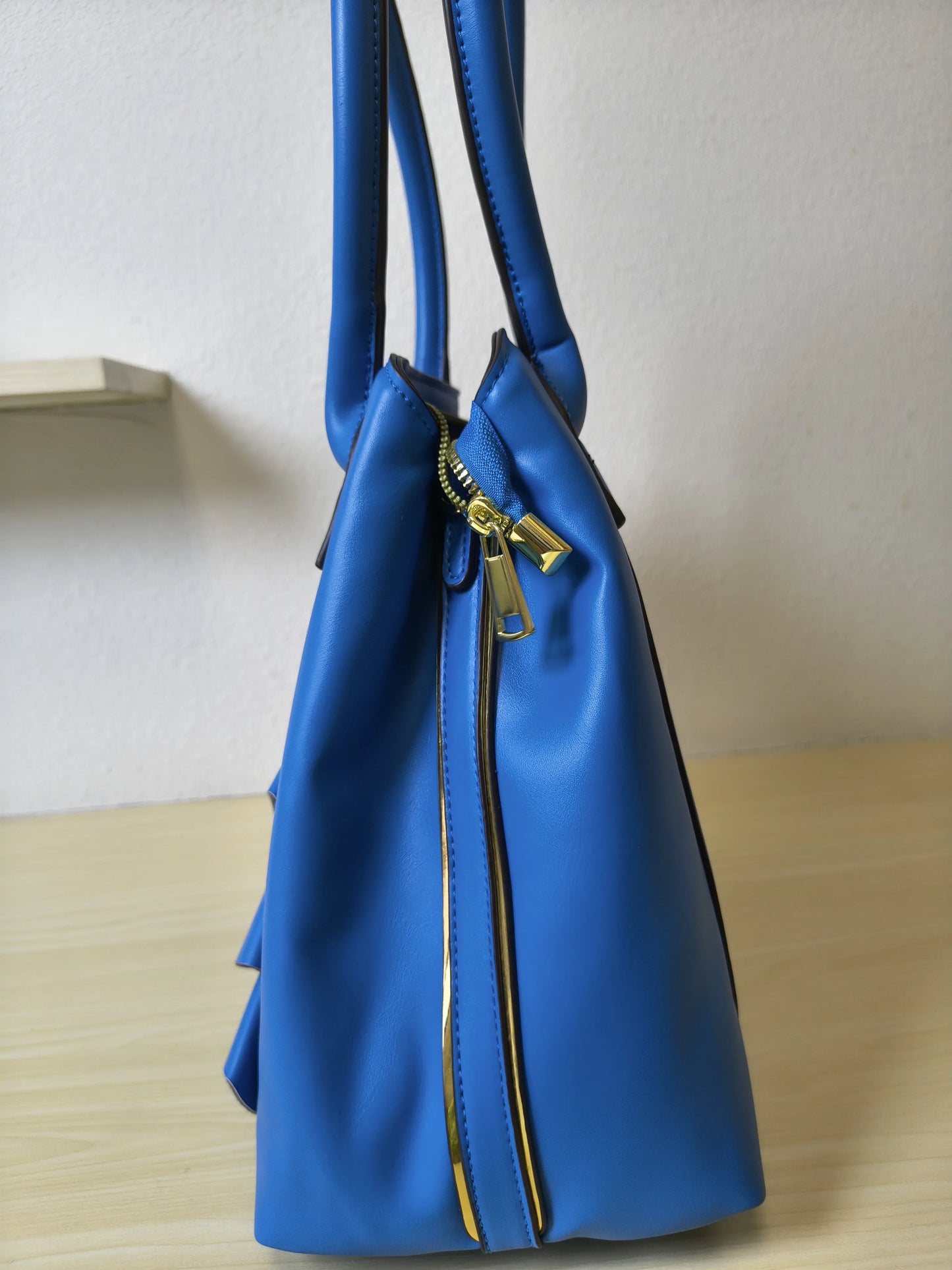 Elegant Blue Structured 3D Floral Tote Bag (E49)