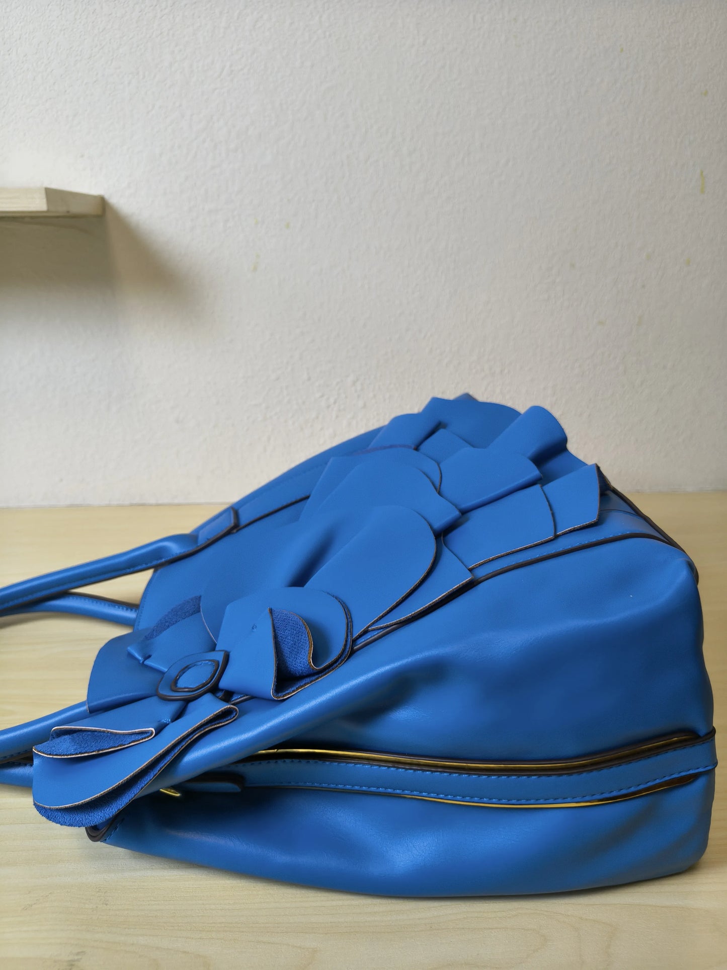 Elegant Blue Structured 3D Floral Tote Bag (E49)