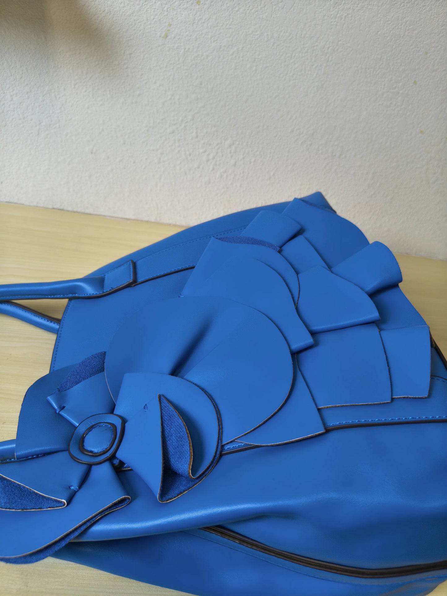 Elegant Blue Structured 3D Floral Tote Bag (E49)