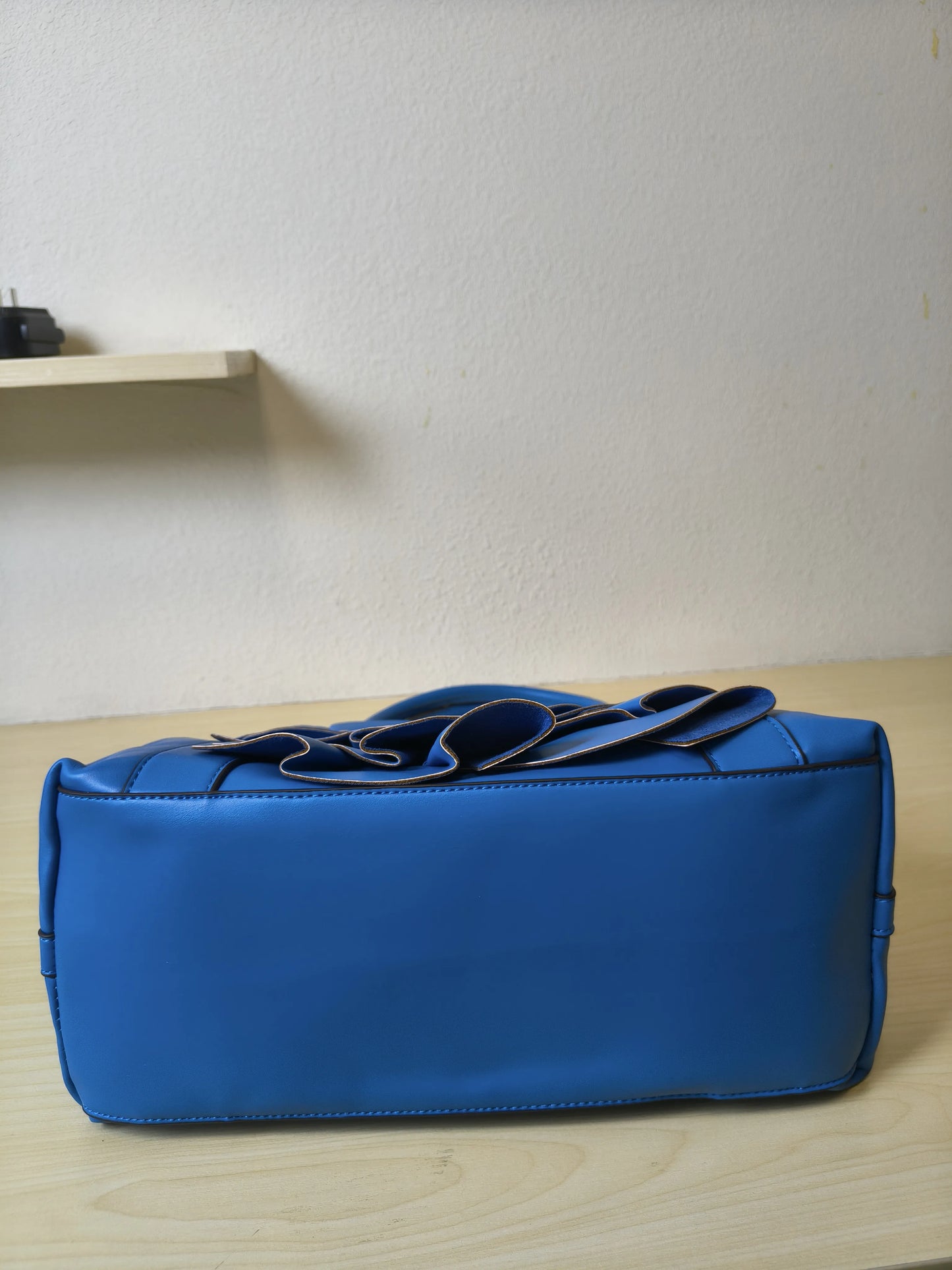 Elegant Blue Structured 3D Floral Tote Bag (E49)