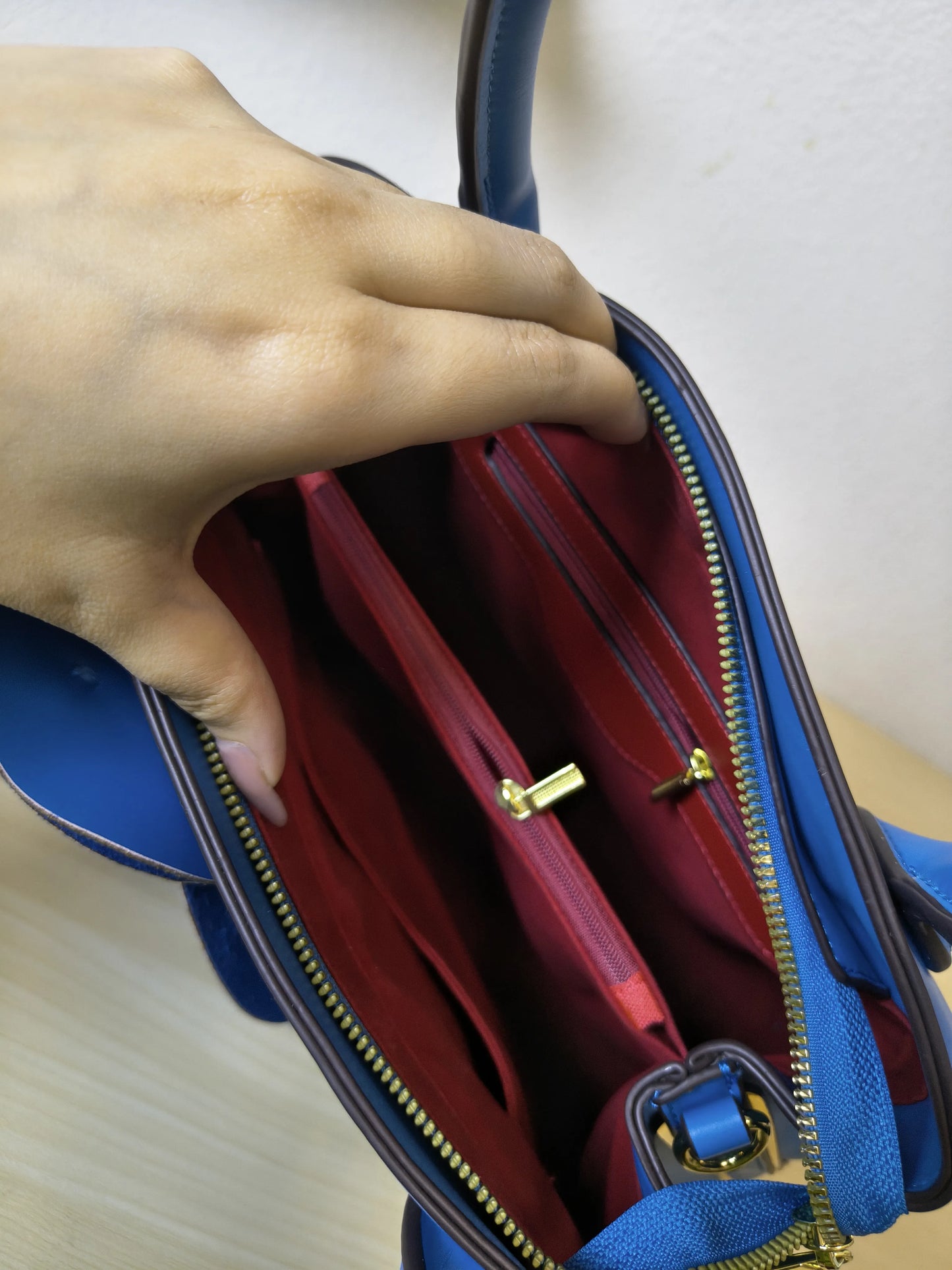 Elegant Blue Structured 3D Floral Tote Bag (E49)