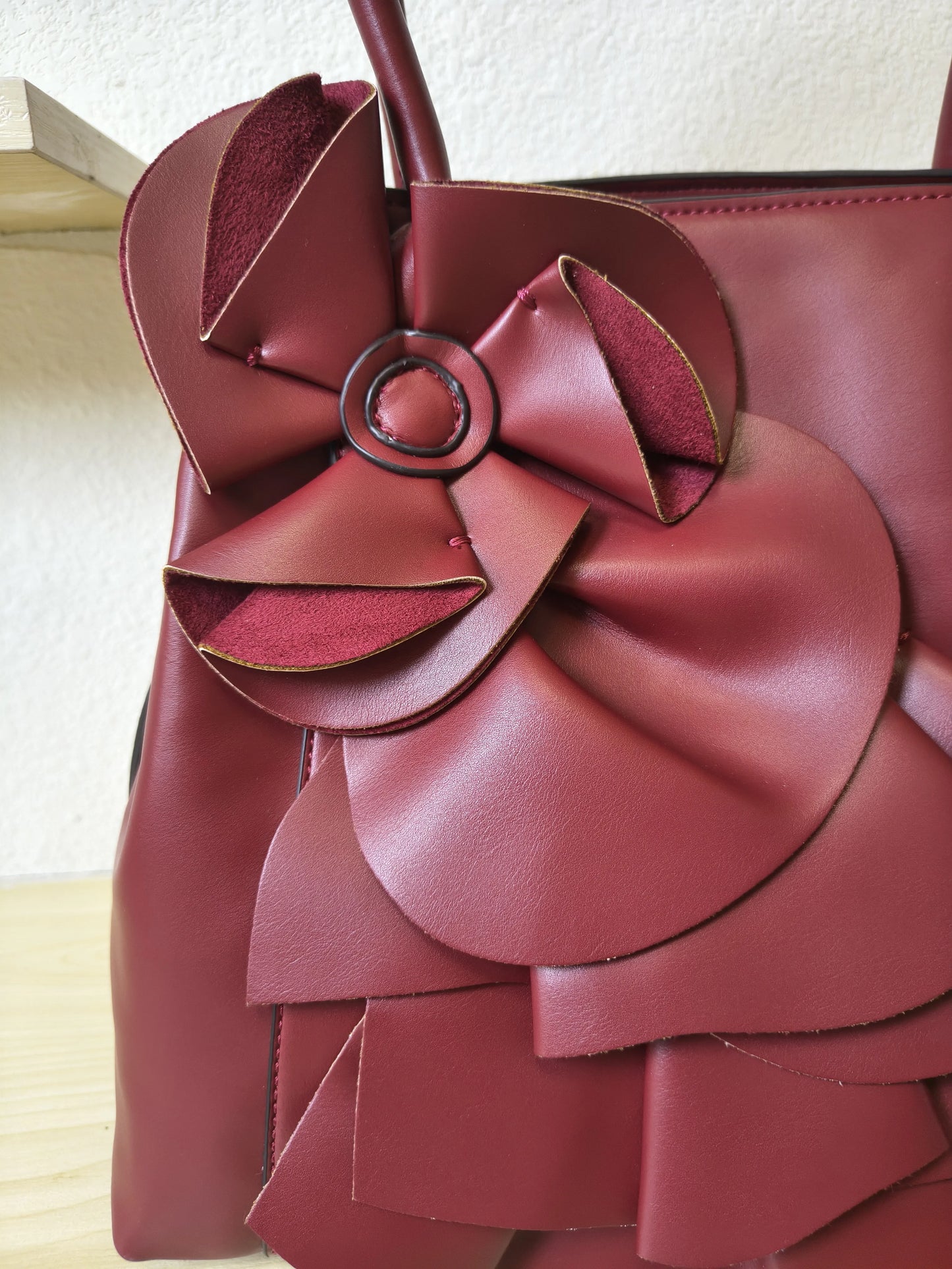 Burgundy Structured 3D Floral Tote Bag (E50)