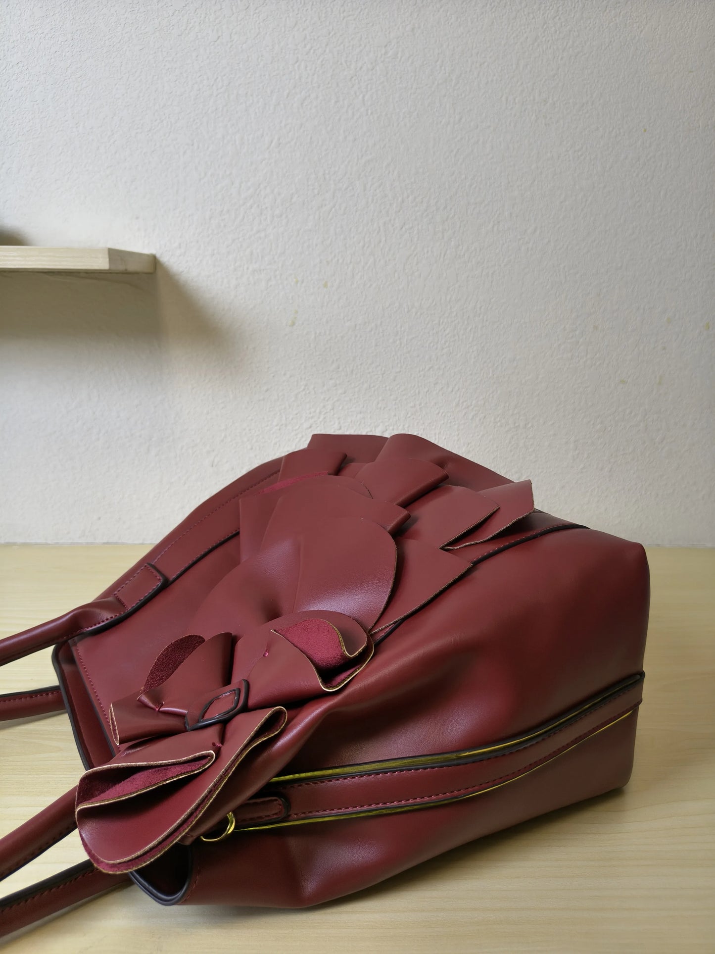 Burgundy Structured 3D Floral Tote Bag (E50)