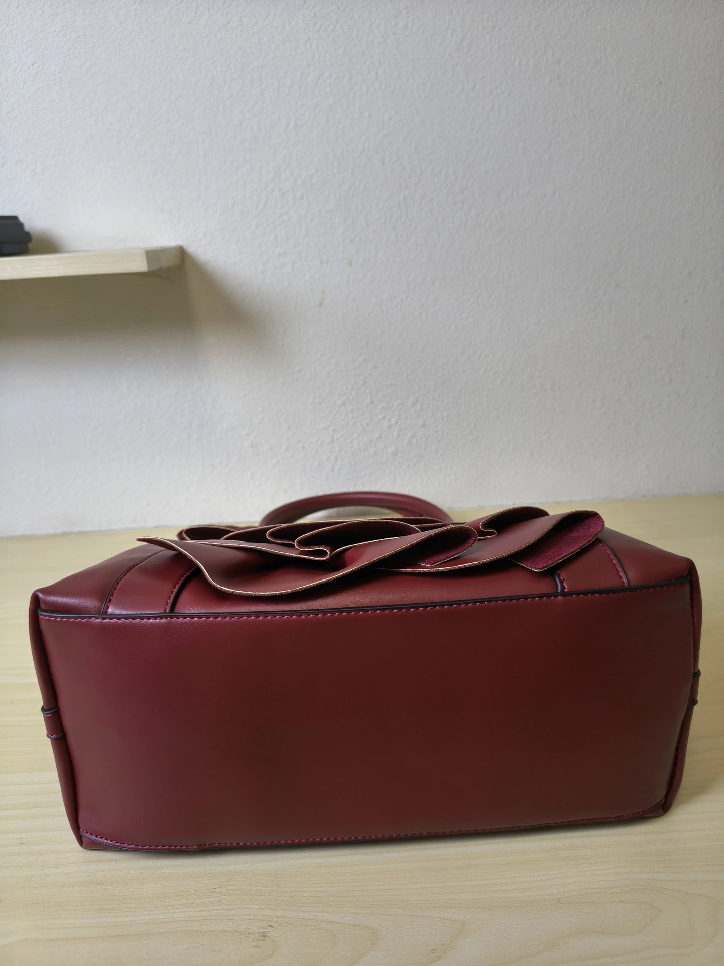 Burgundy Structured 3D Floral Tote Bag (E50)