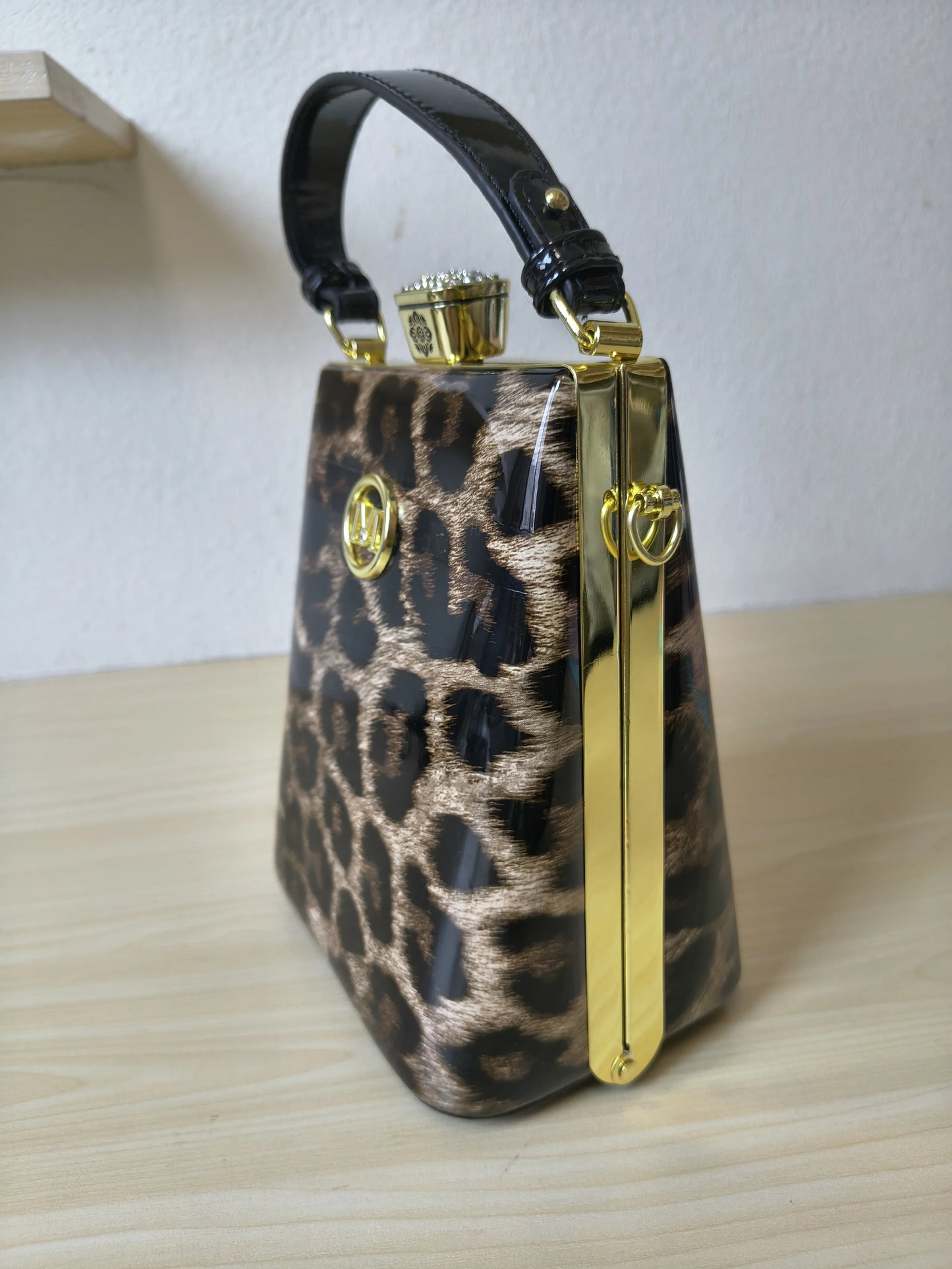 Classic Metallic Texture Structured Rhinestone Frame Box Bag (E53)