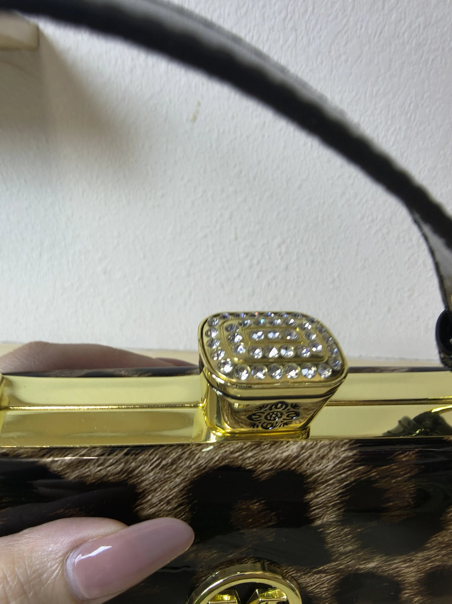 Classic Metallic Texture Structured Rhinestone Frame Box Bag (E53)