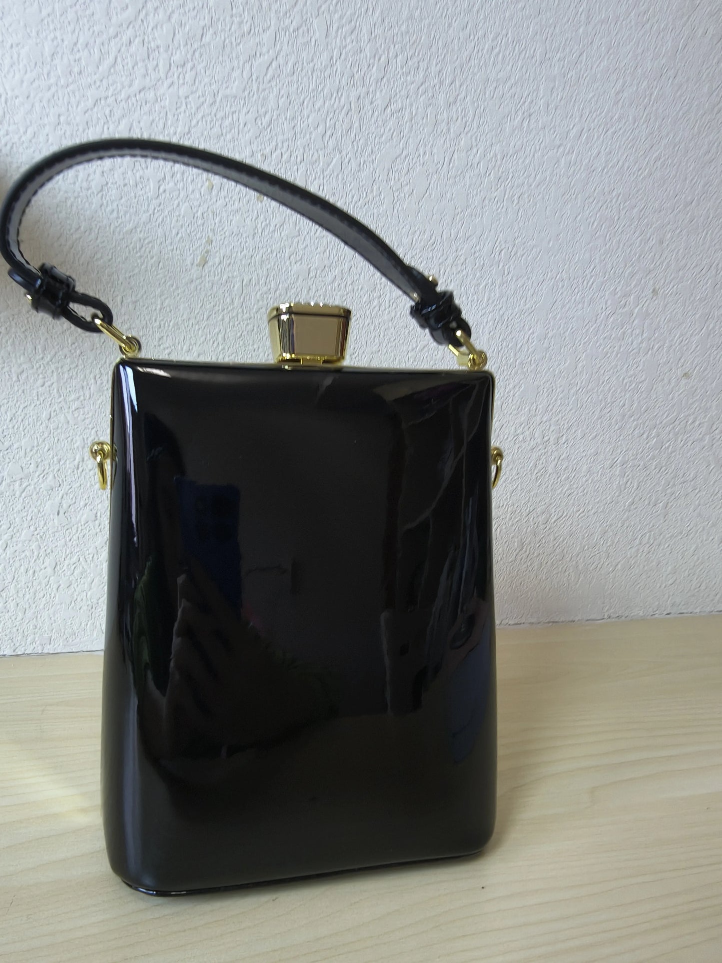 Classic Black Structured Rhinestone Frame Box Bag (E55)