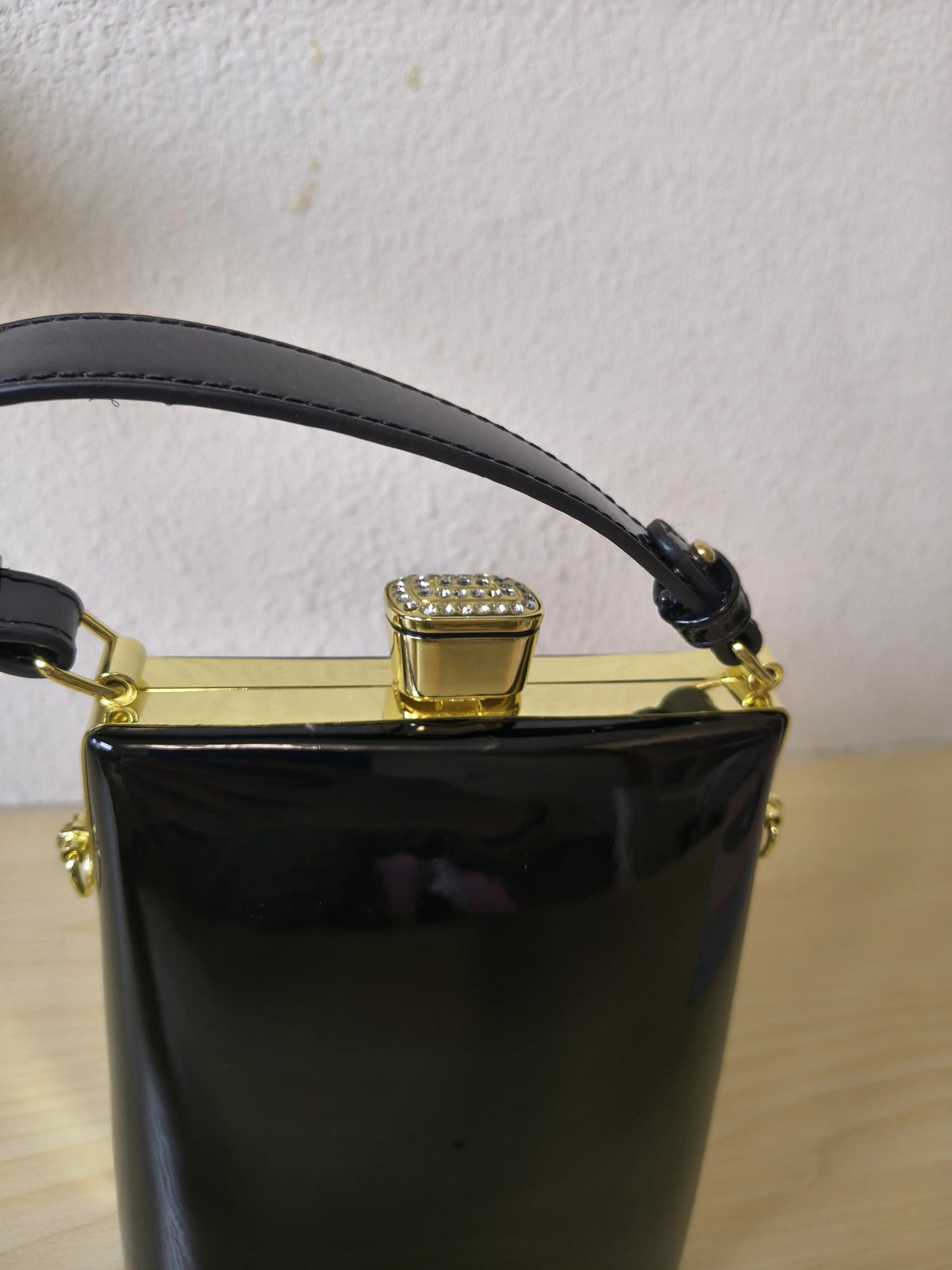 Classic Black Structured Rhinestone Frame Box Bag (E55)