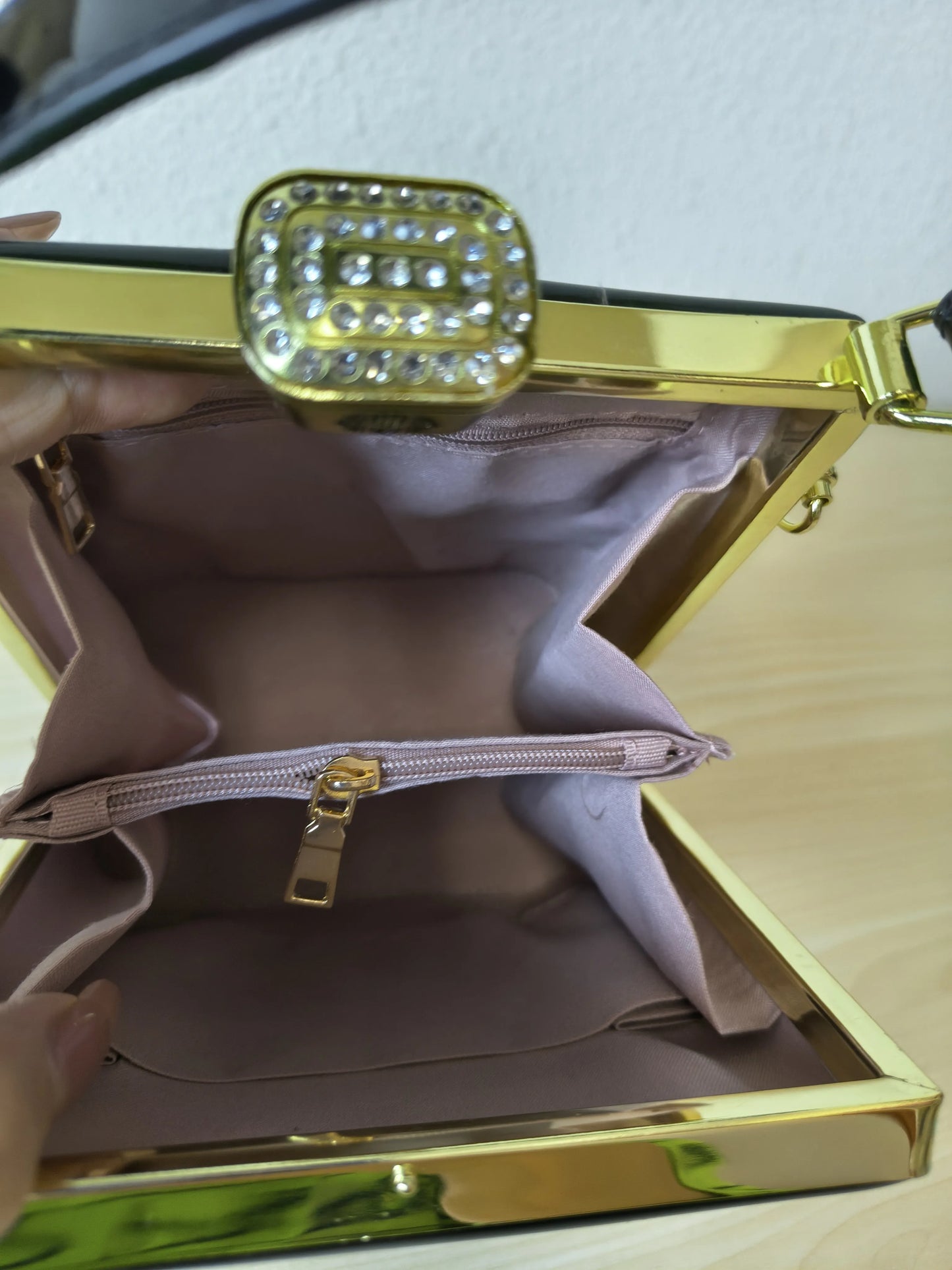 Classic Black Structured Rhinestone Frame Box Bag (E55)