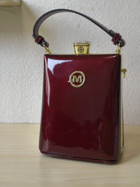 Burgundy Structured Rhinestone Frame Box Bag (E56)