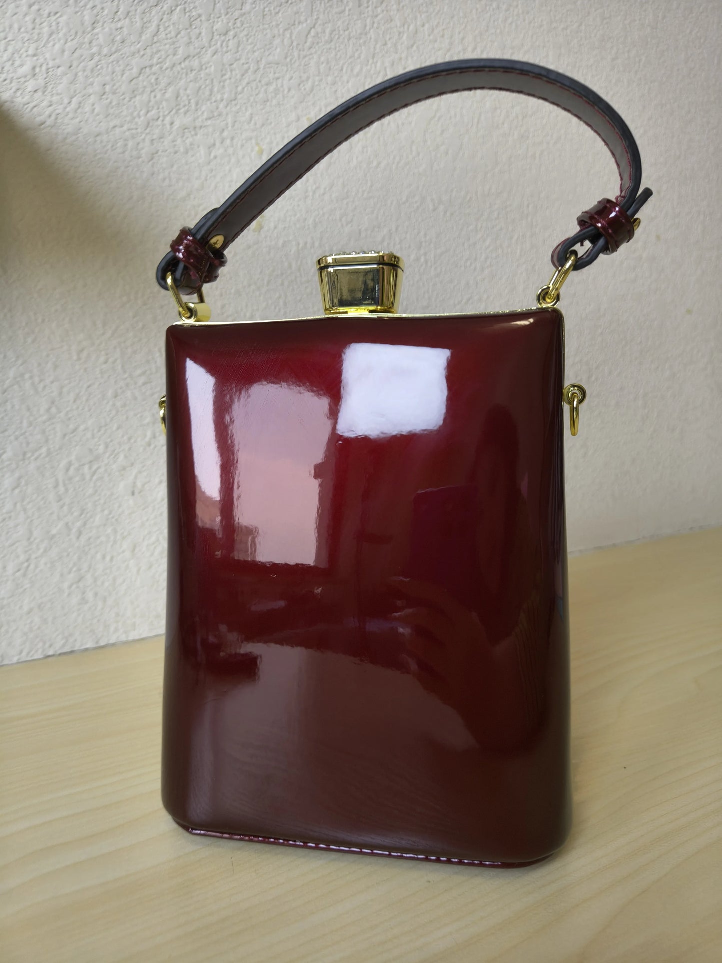 Burgundy Structured Rhinestone Frame Box Bag (E56)