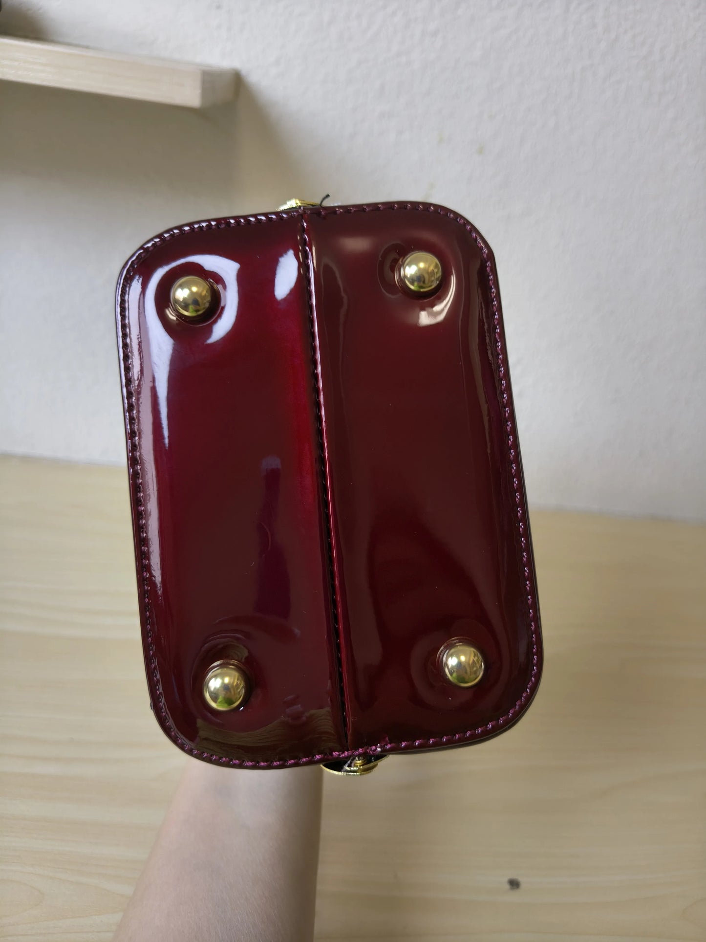 Burgundy Structured Rhinestone Frame Box Bag (E56)