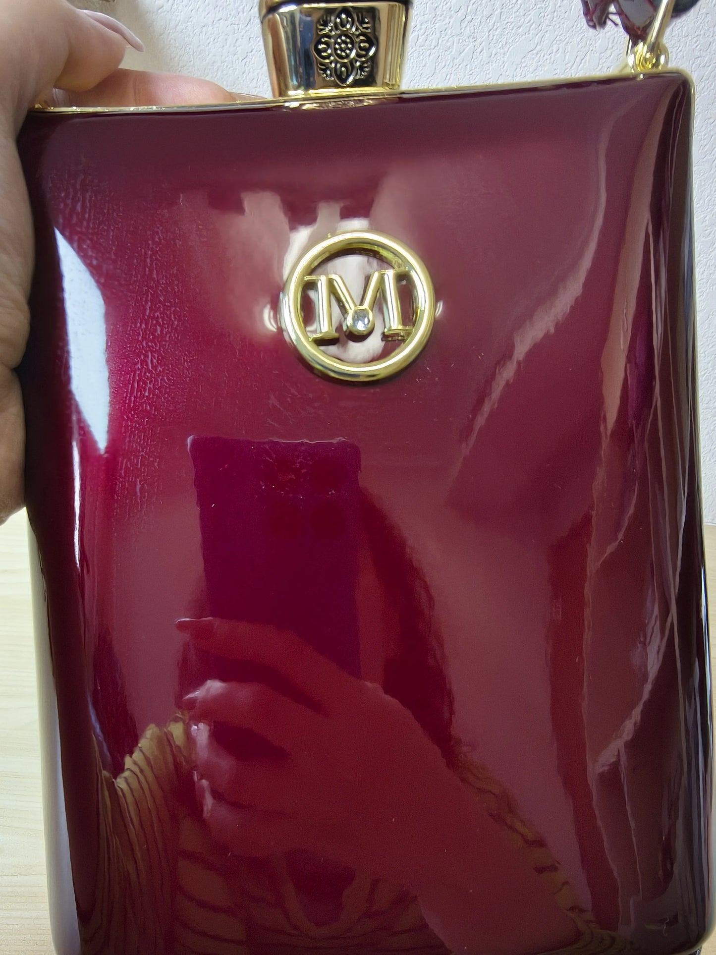 Burgundy Structured Rhinestone Frame Box Bag (E56)