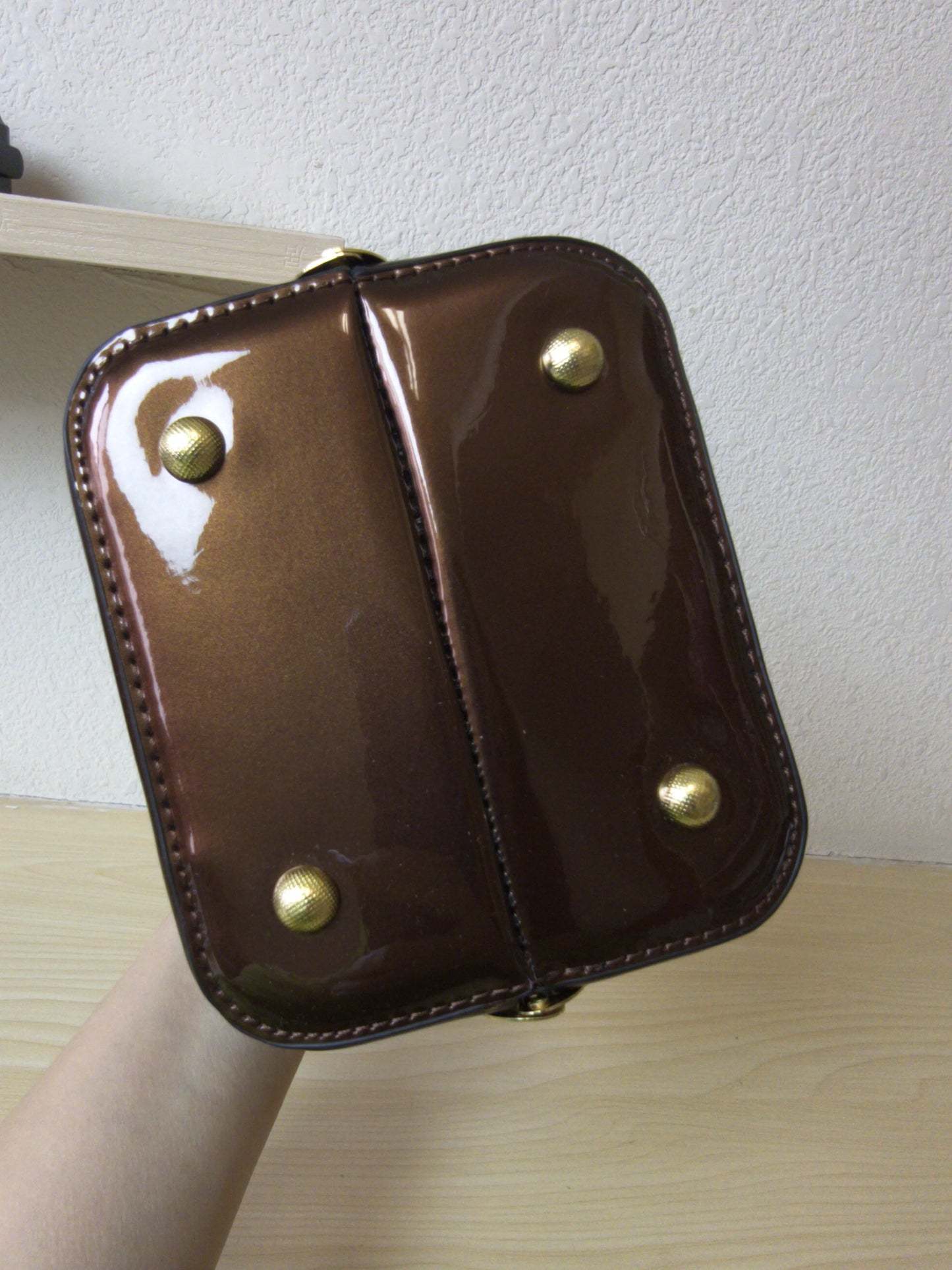 Rich Coffee Structured Rhinestone Frame Box Bag (E58)