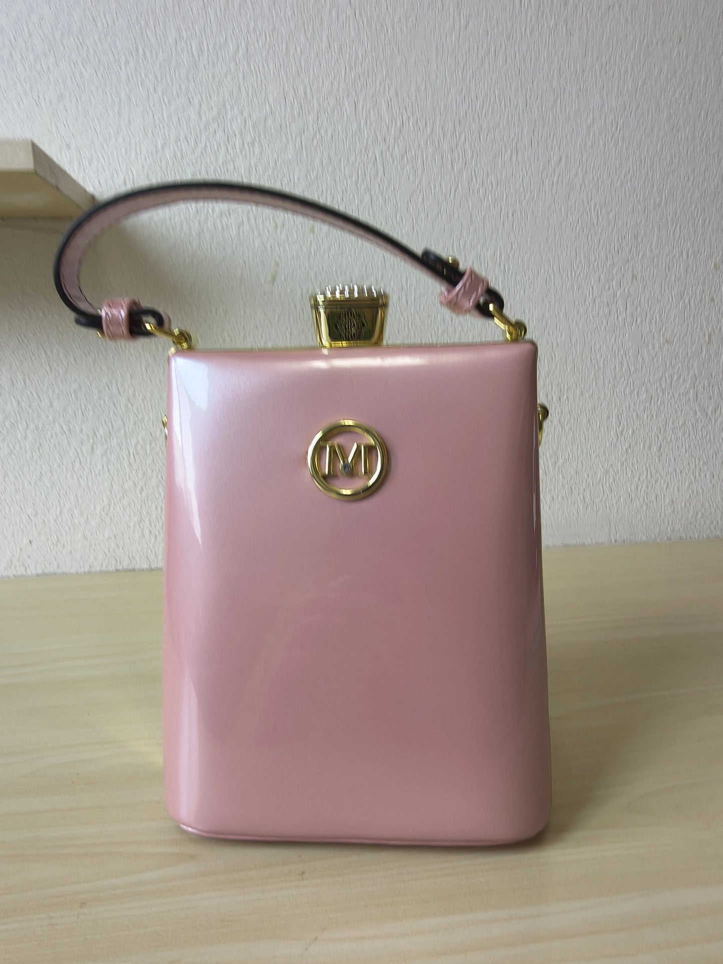 Soft Pink Structured Rhinestone Frame Box Bag (E59)