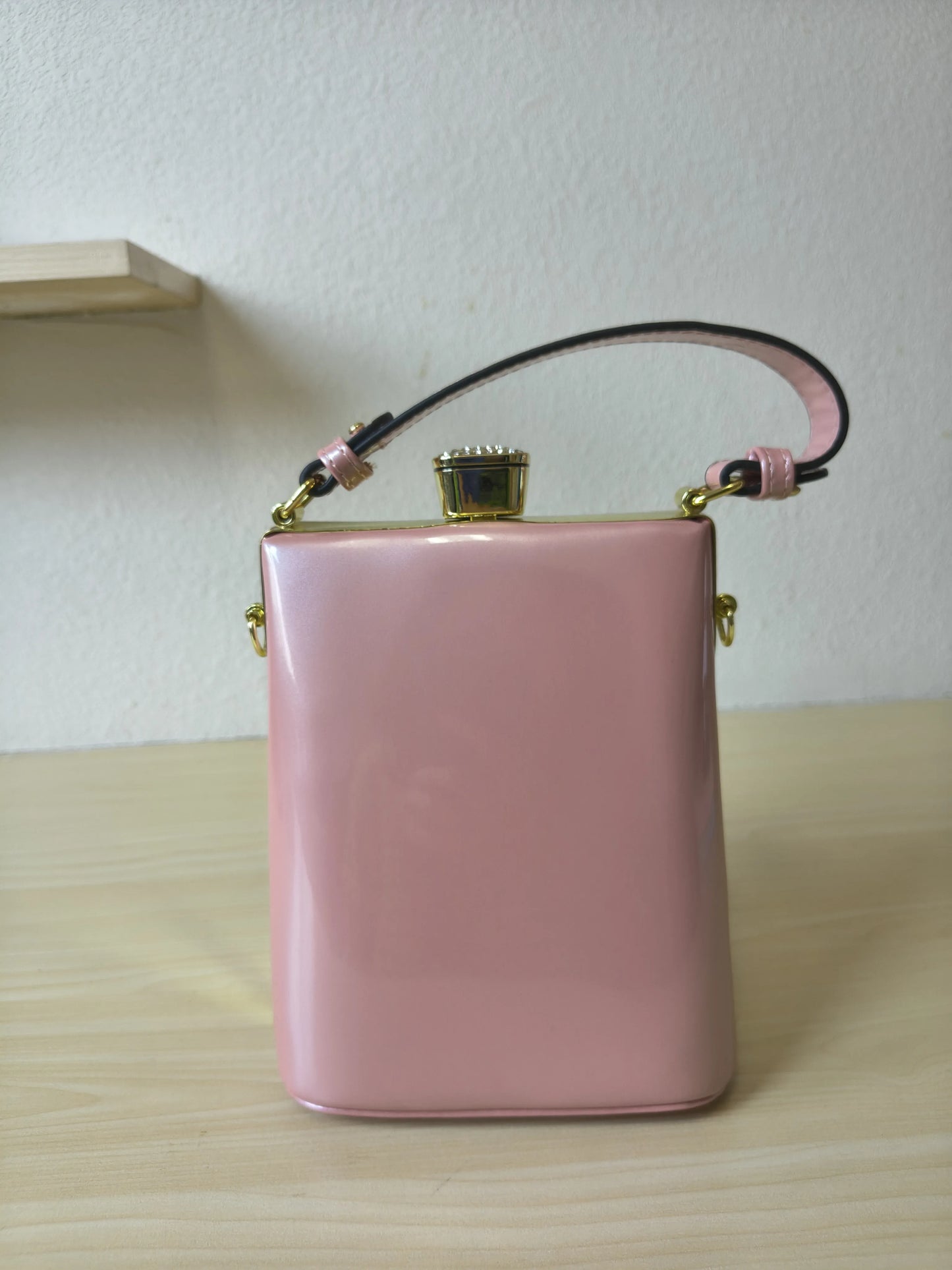 Soft Pink Structured Rhinestone Frame Box Bag (E59)