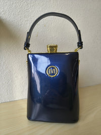 Deep Navy Blue Structured Rhinestone Frame Box Bag (E60)