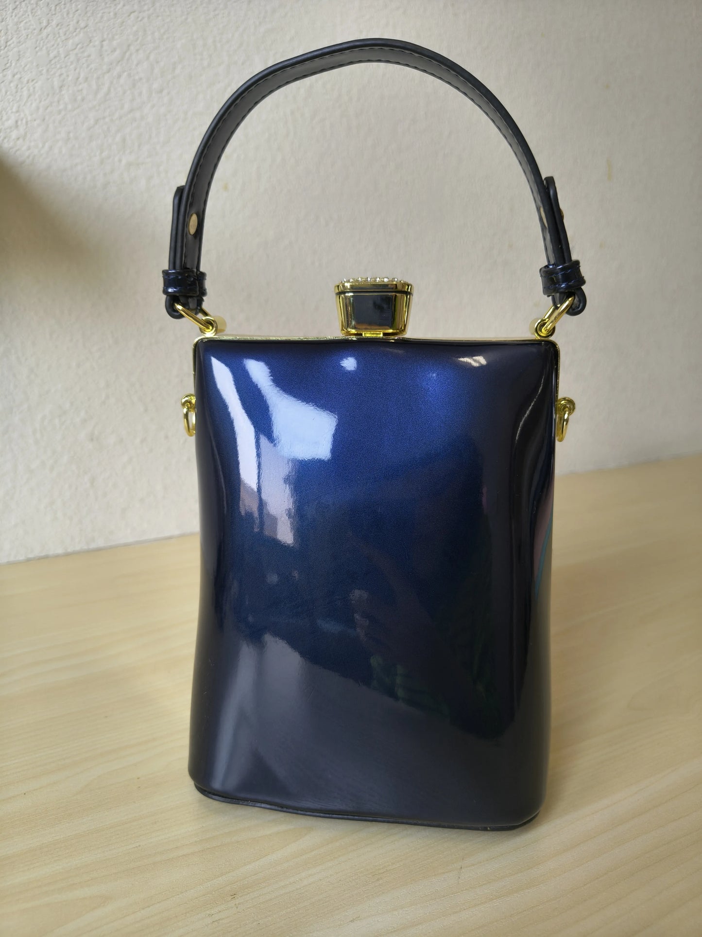 Deep Navy Blue Structured Rhinestone Frame Box Bag (E60)