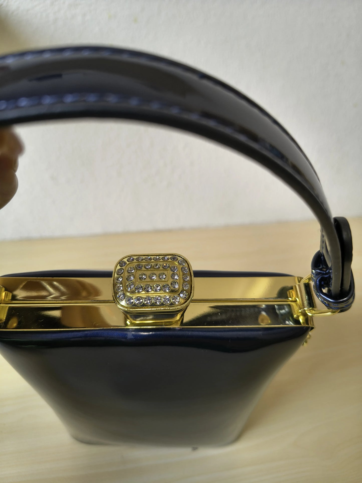 Deep Navy Blue Structured Rhinestone Frame Box Bag (E60)