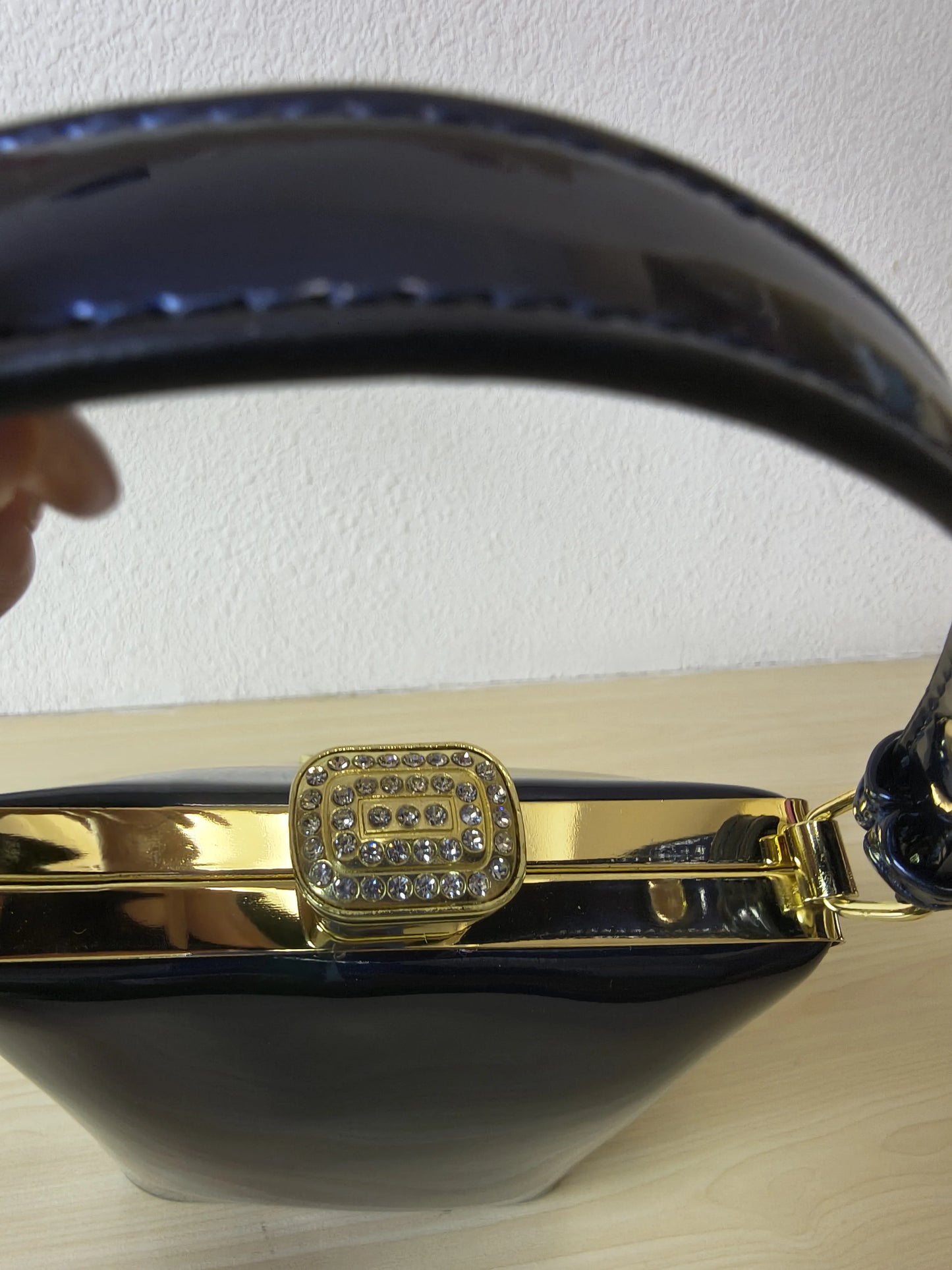Deep Navy Blue Structured Rhinestone Frame Box Bag (E60)