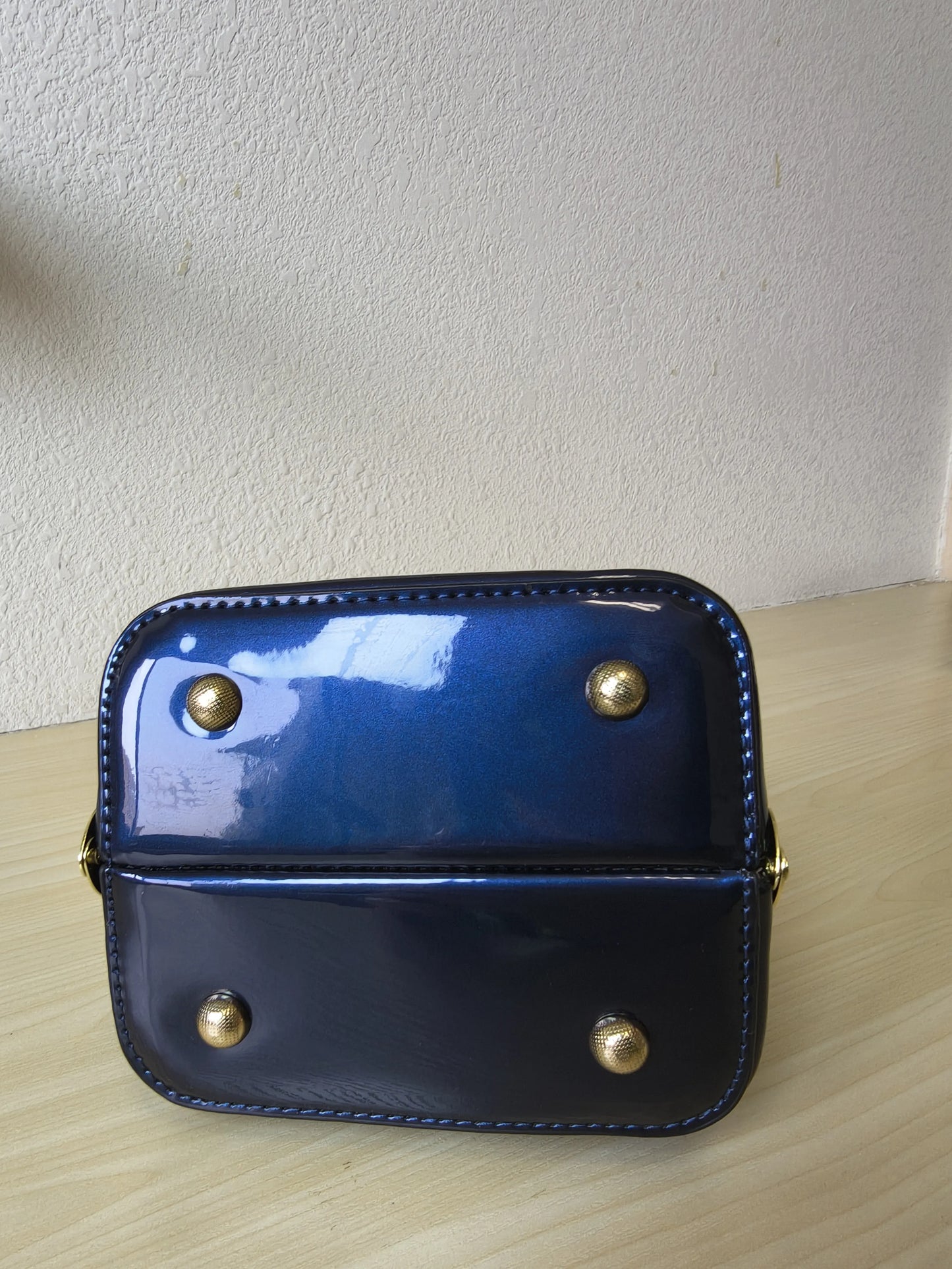 Deep Navy Blue Structured Rhinestone Frame Box Bag (E60)