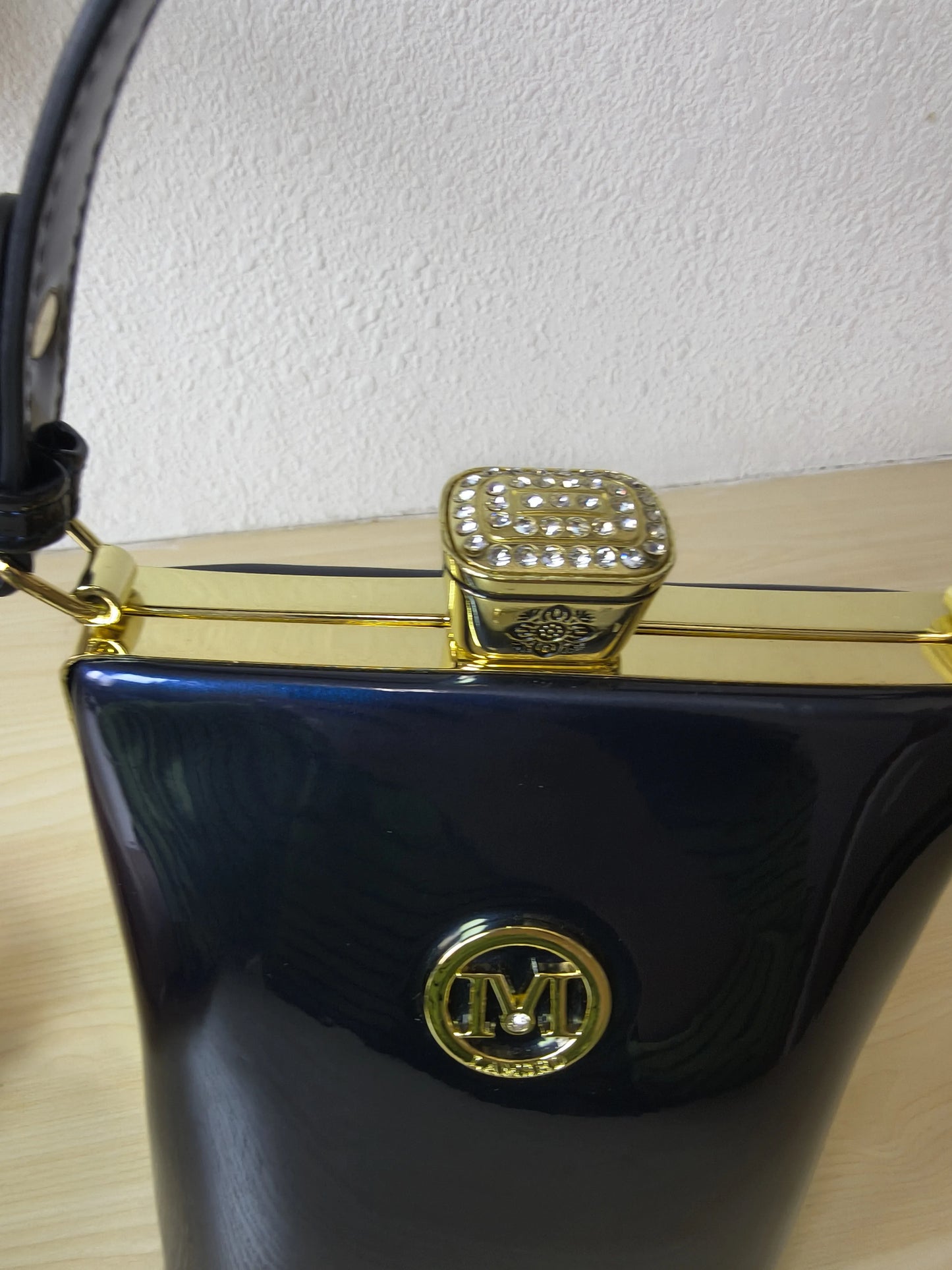 Deep Navy Blue Structured Rhinestone Frame Box Bag (E60)