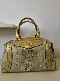 Gold Python Embossed Rhinestone Boston Bag (E62)