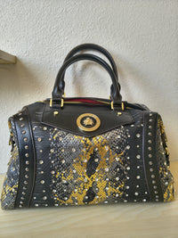 Black Python Embossed Rhinestone Boston Bag (E63)