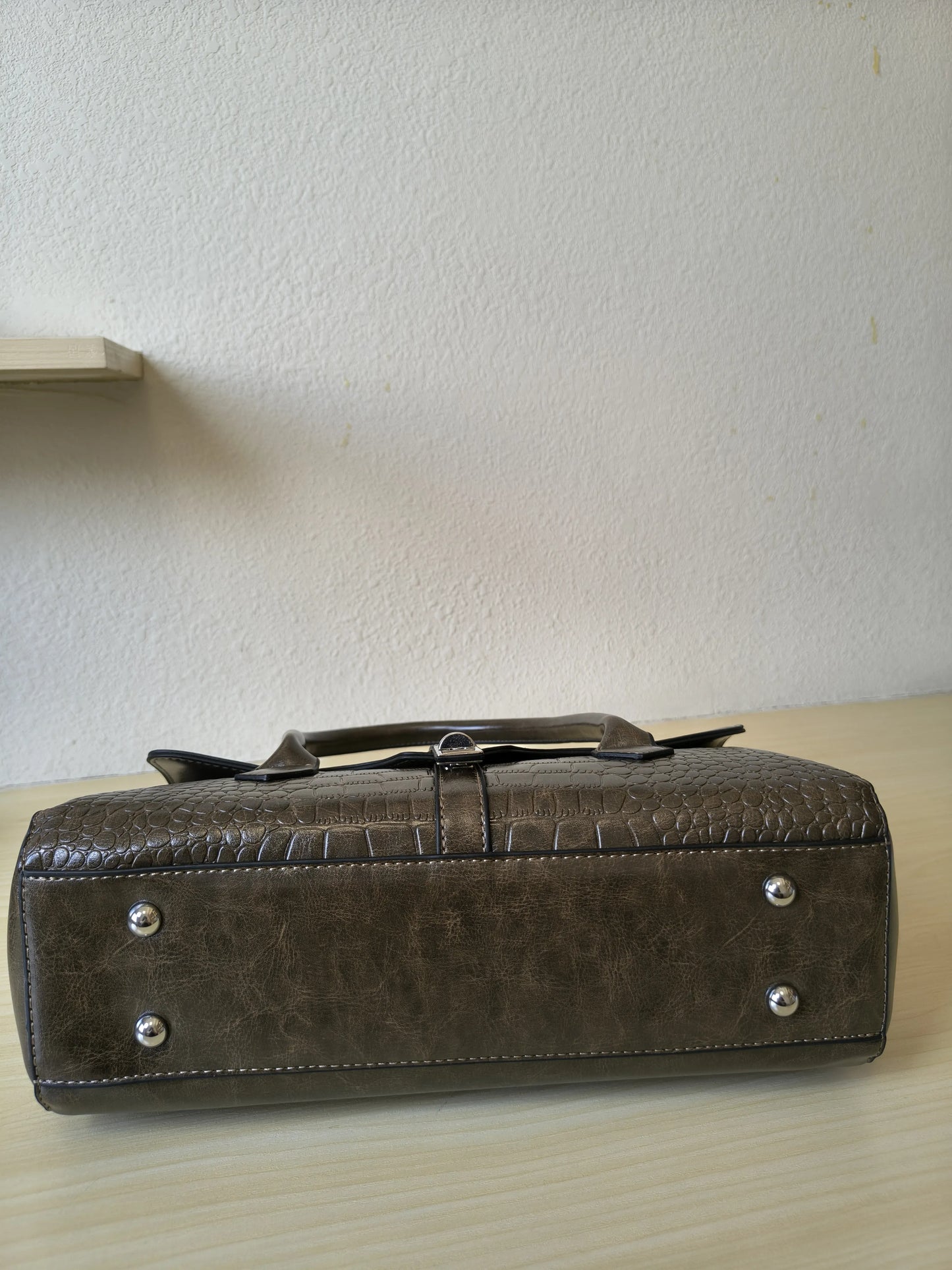 Coffee Crocodile Embossed Spliced 3-Piece Tote Bag Set (E64)
