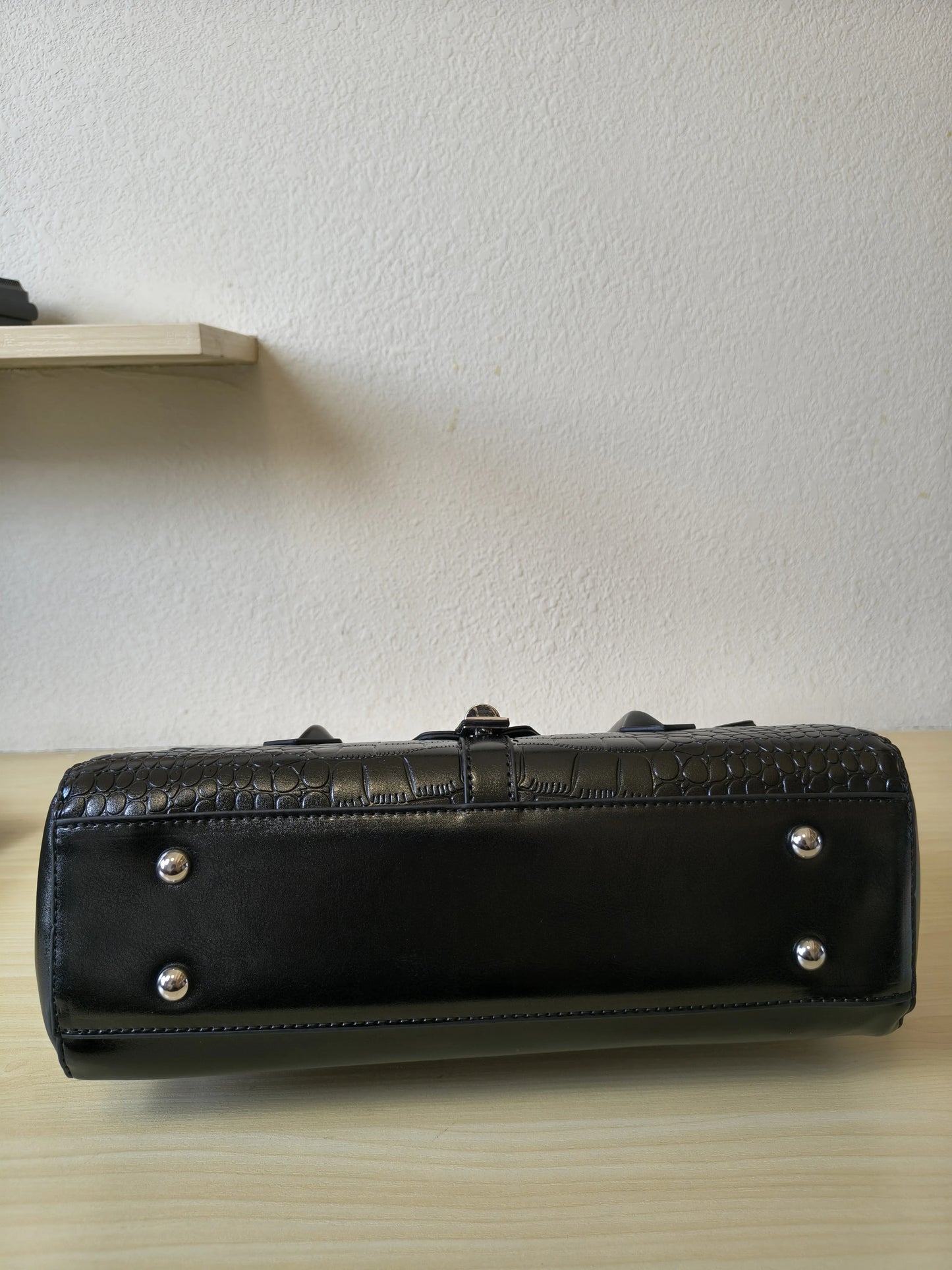 Black Crocodile Embossed Spliced 3-Piece Tote Bag Set (E65)