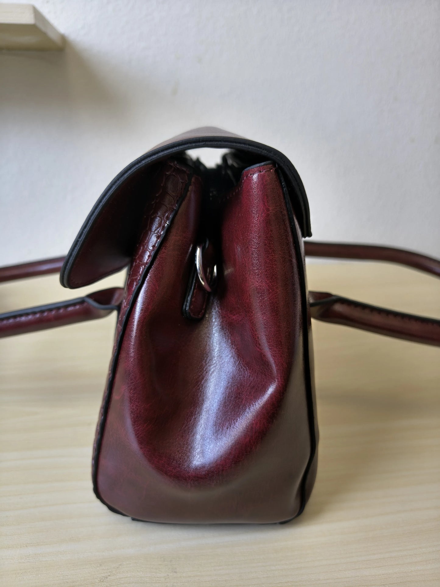Burgundy Crocodile Embossed Spliced 3-Piece Tote Bag Set (E66)