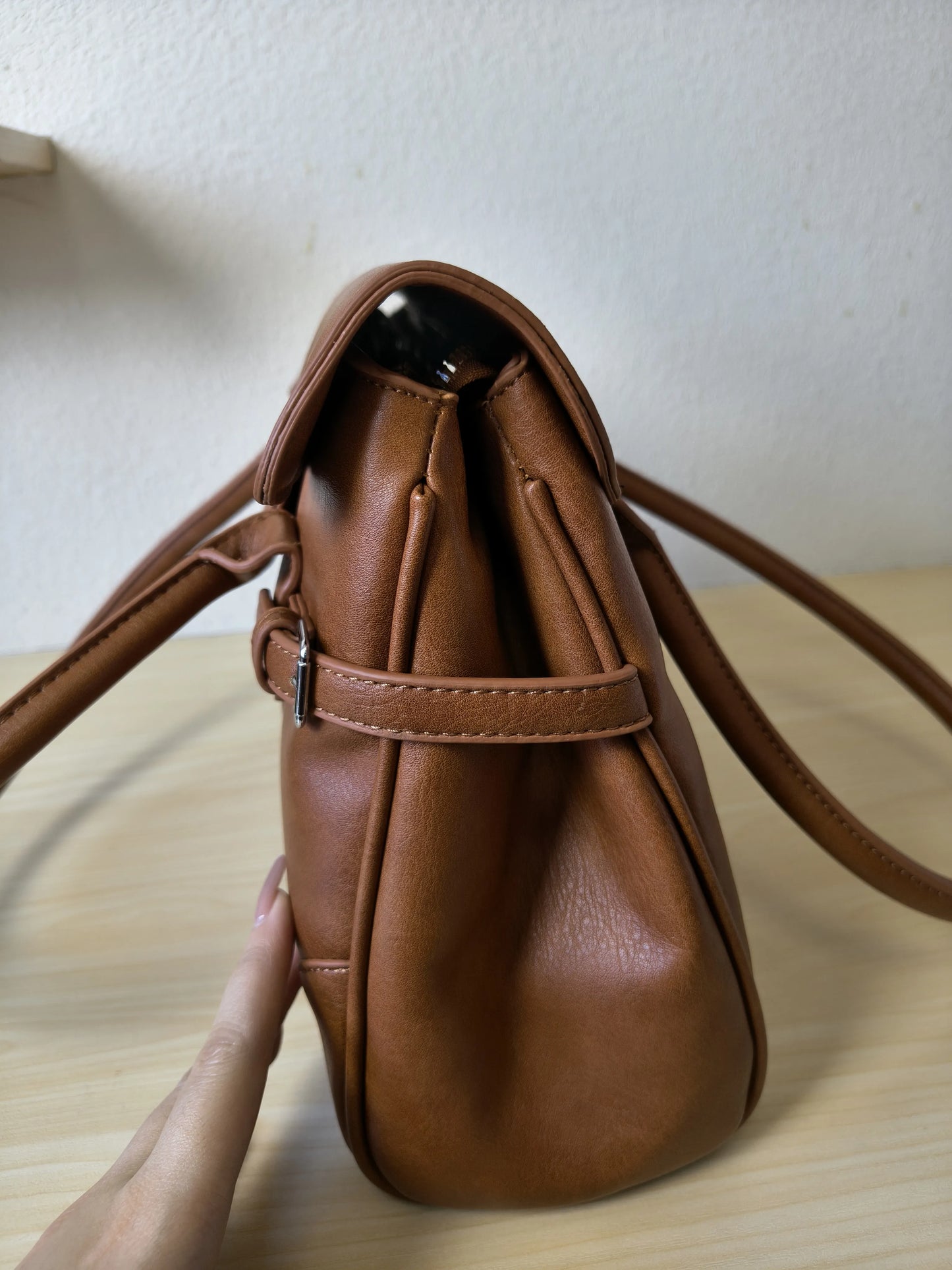 Caramel Matte Leather 3-Piece Structured Tote Bag Set (E68)