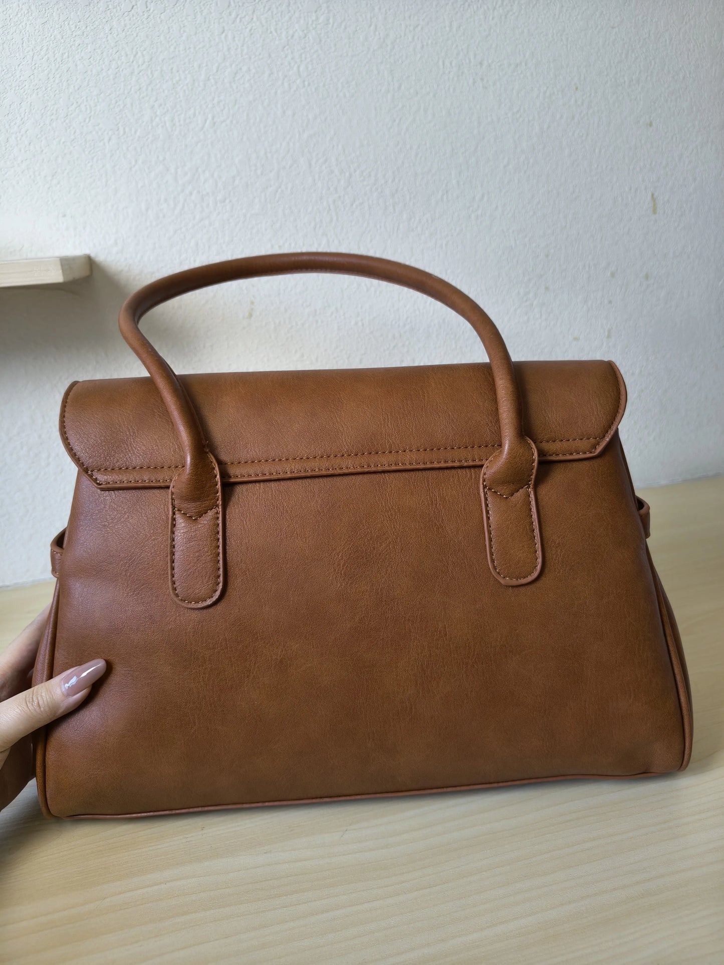 Caramel Matte Leather 3-Piece Structured Tote Bag Set (E68)