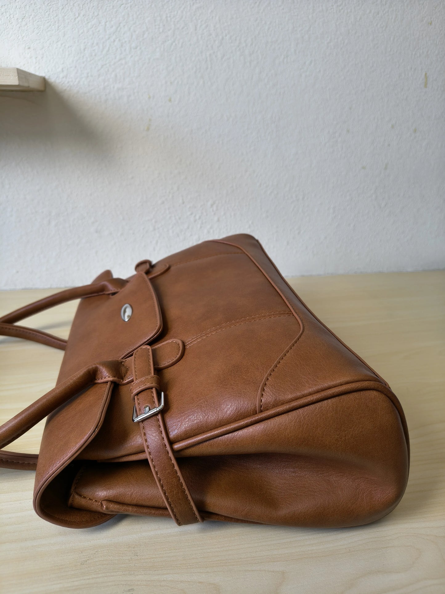 Caramel Matte Leather 3-Piece Structured Tote Bag Set (E68)