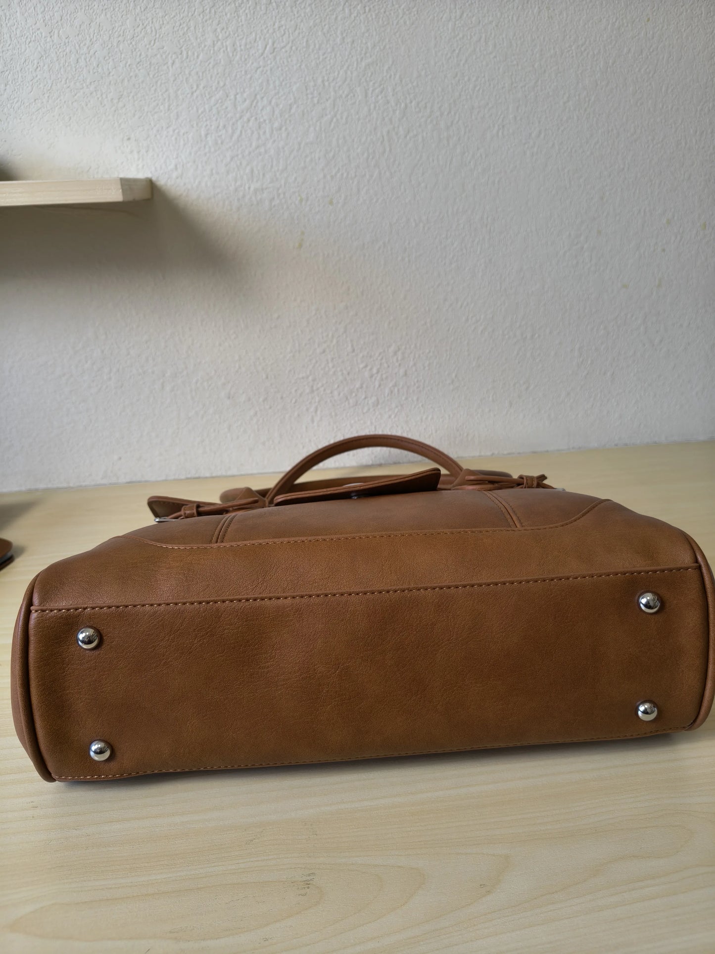 Caramel Matte Leather 3-Piece Structured Tote Bag Set (E68)
