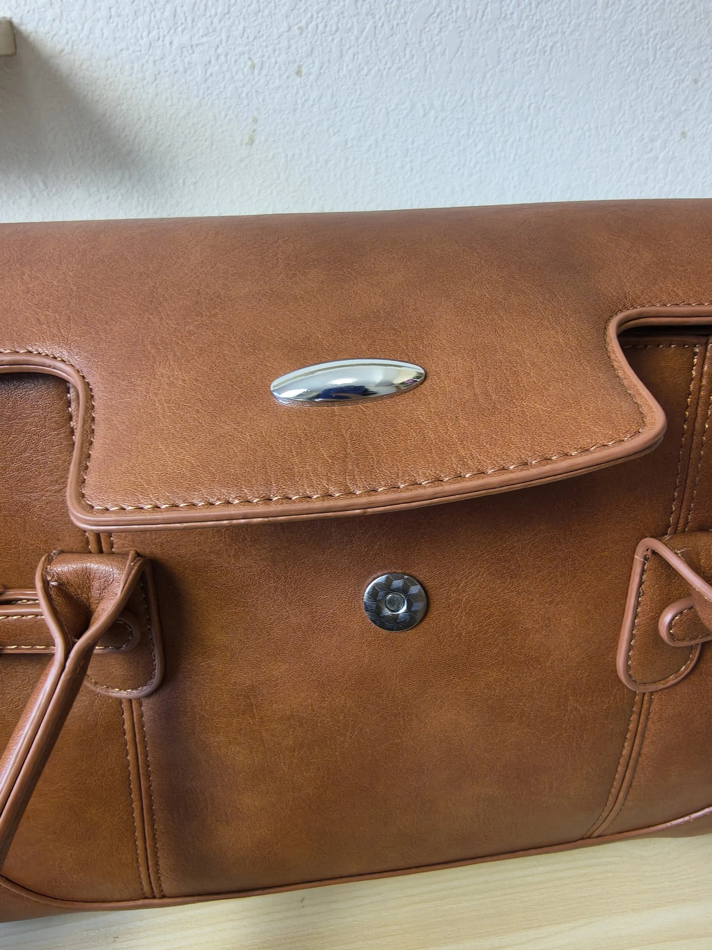 Caramel Matte Leather 3-Piece Structured Tote Bag Set (E68)