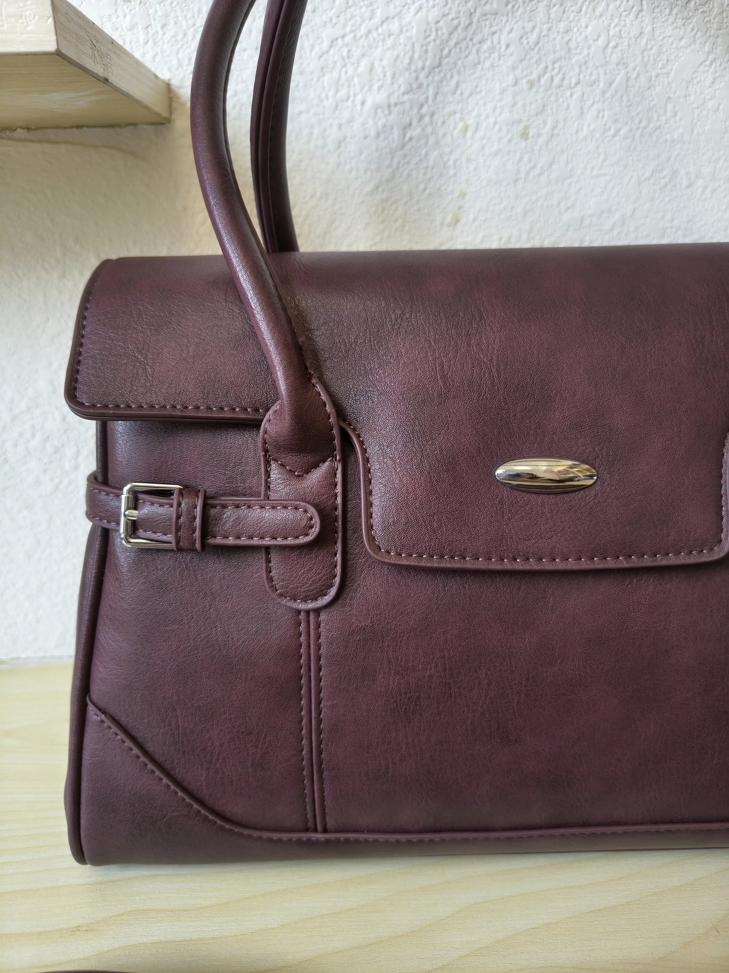 Burgundy Matte Leather 3-Piece Structured Tote Bag Set (E69)