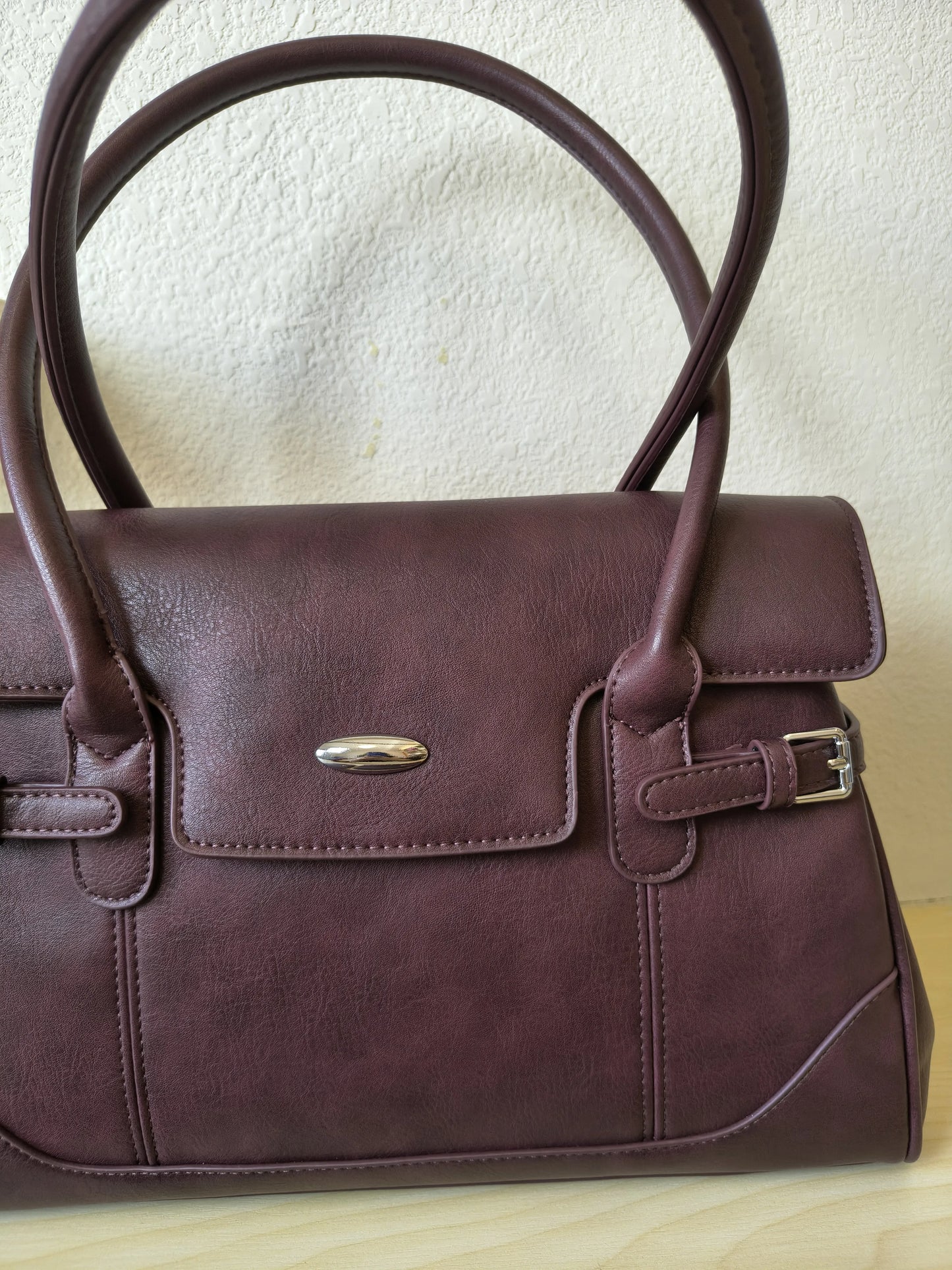 Burgundy Matte Leather 3-Piece Structured Tote Bag Set (E69)