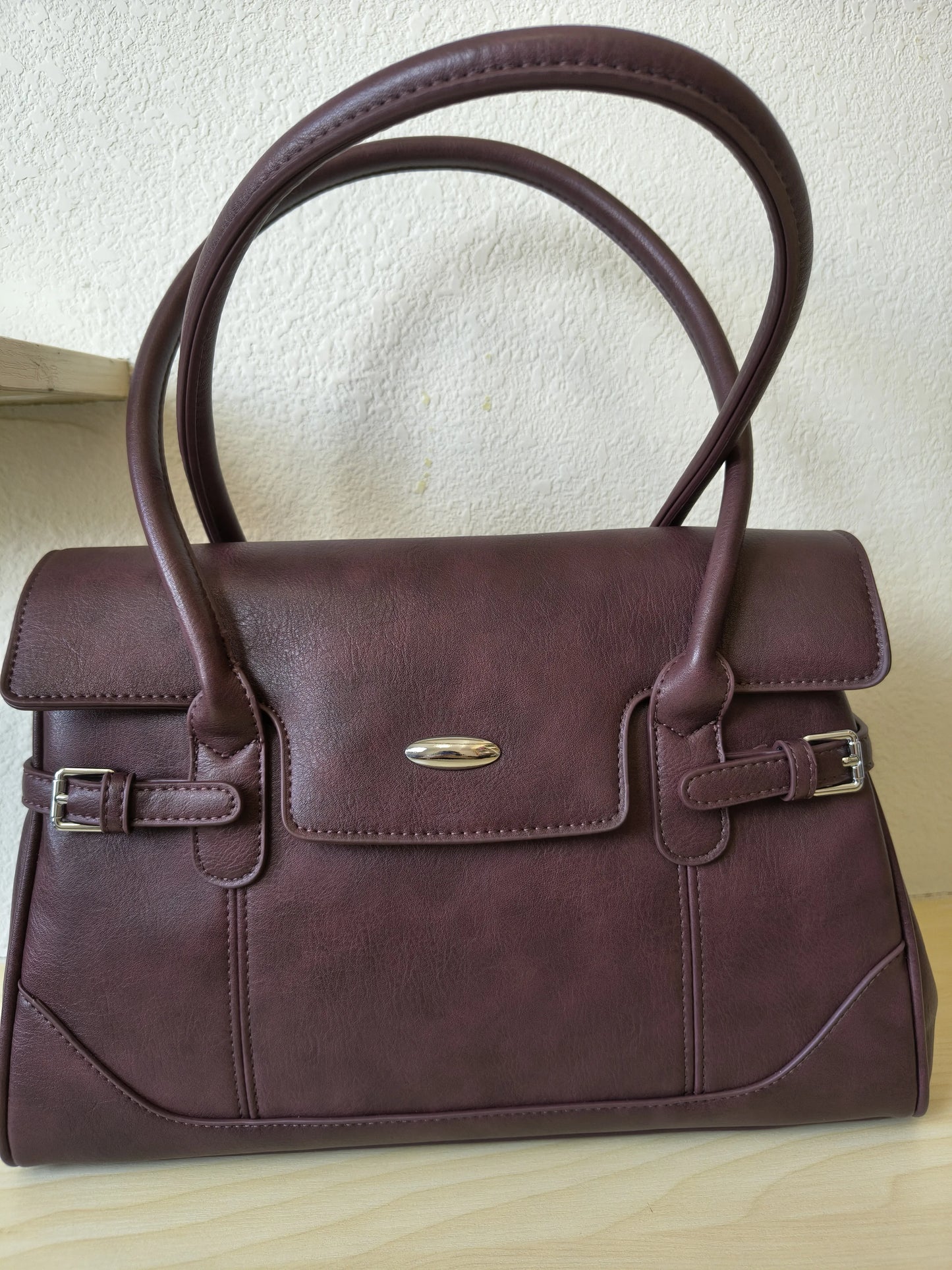 Burgundy Matte Leather 3-Piece Structured Tote Bag Set (E69)