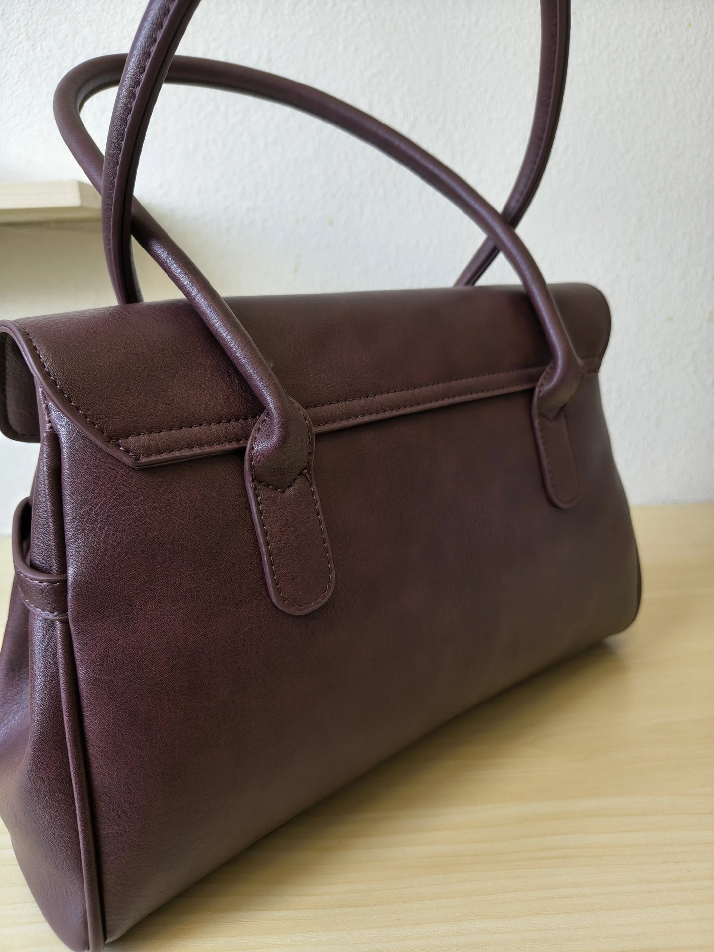 Burgundy Matte Leather 3-Piece Structured Tote Bag Set (E69)